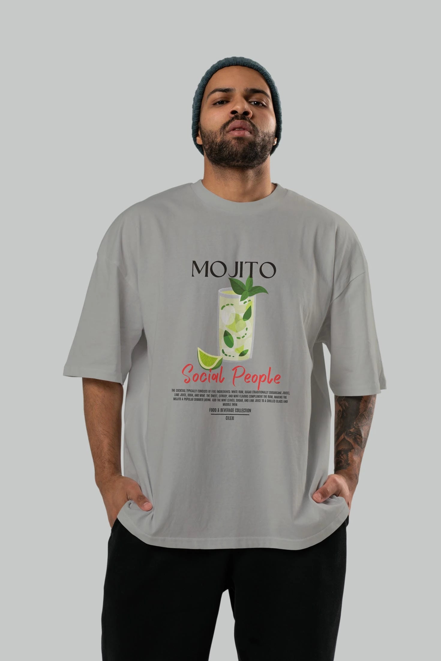 Mojıto Kokteyl Serisi ön Baskılı Oversize t-shirt Erkek Kadın %100 Pamuk Bisiklet Yaka tişort