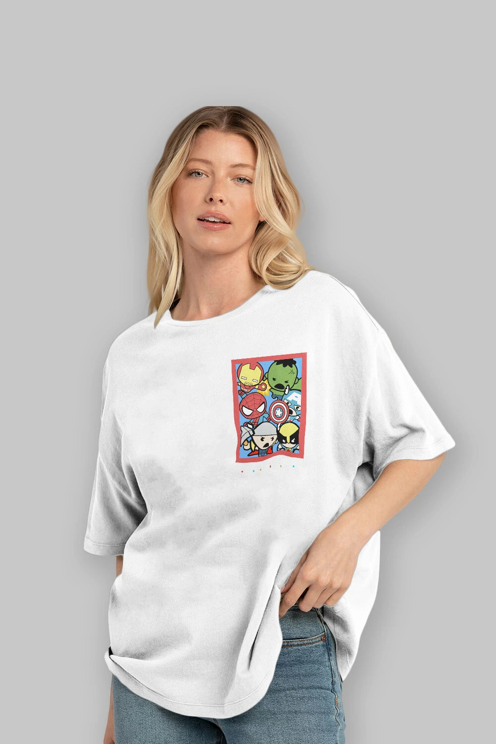Friends Avenger Ön Sol Baskılı Oversize t-shirt Erkek Kadın Unisex %100 Pamuk Bisiklet Yaka tişort