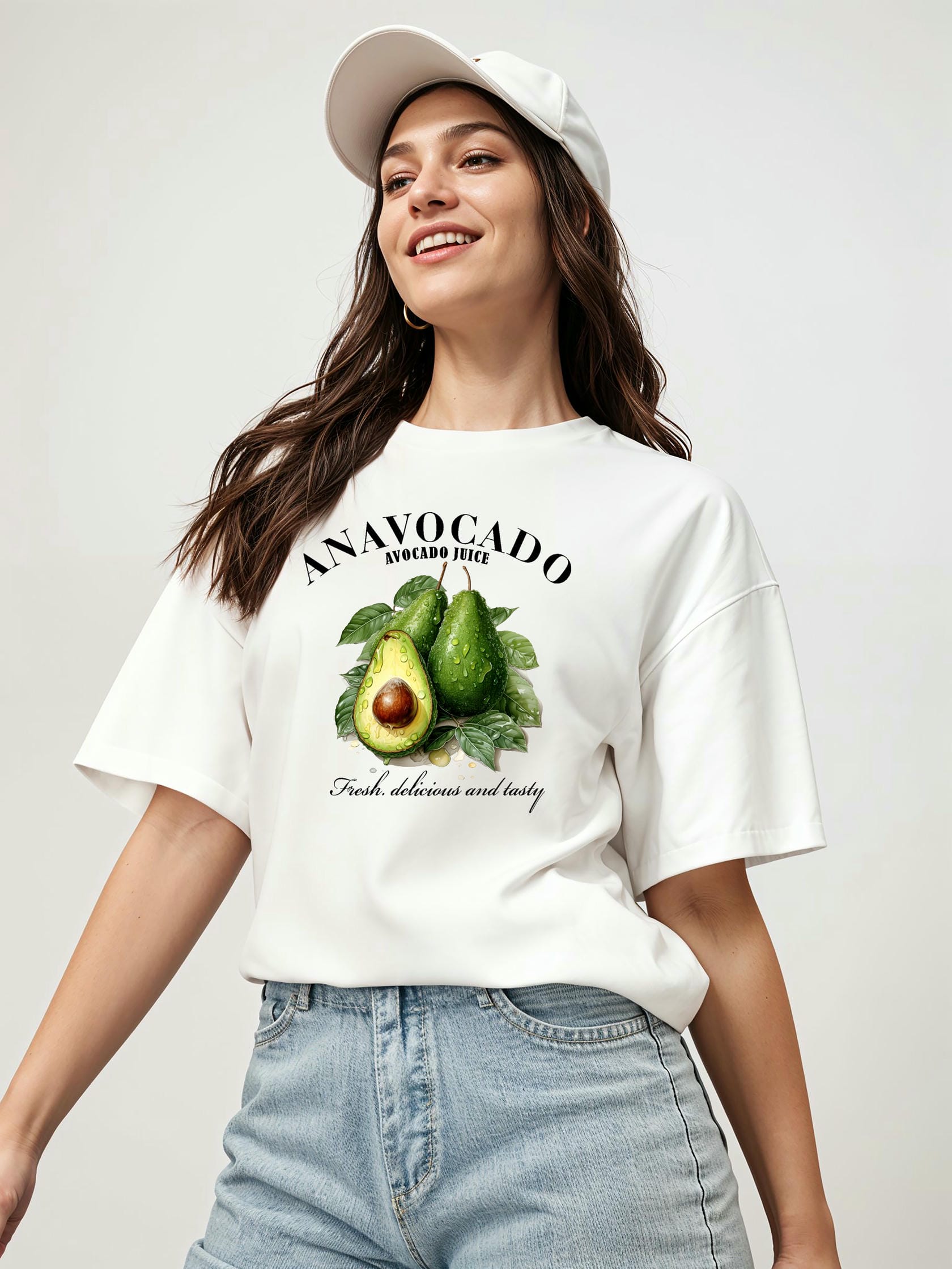 Avocado Avokado Ön Baskılı Oversize t-shirt Erkek Kadın Pamuk Bisiklet Yaka tişort
