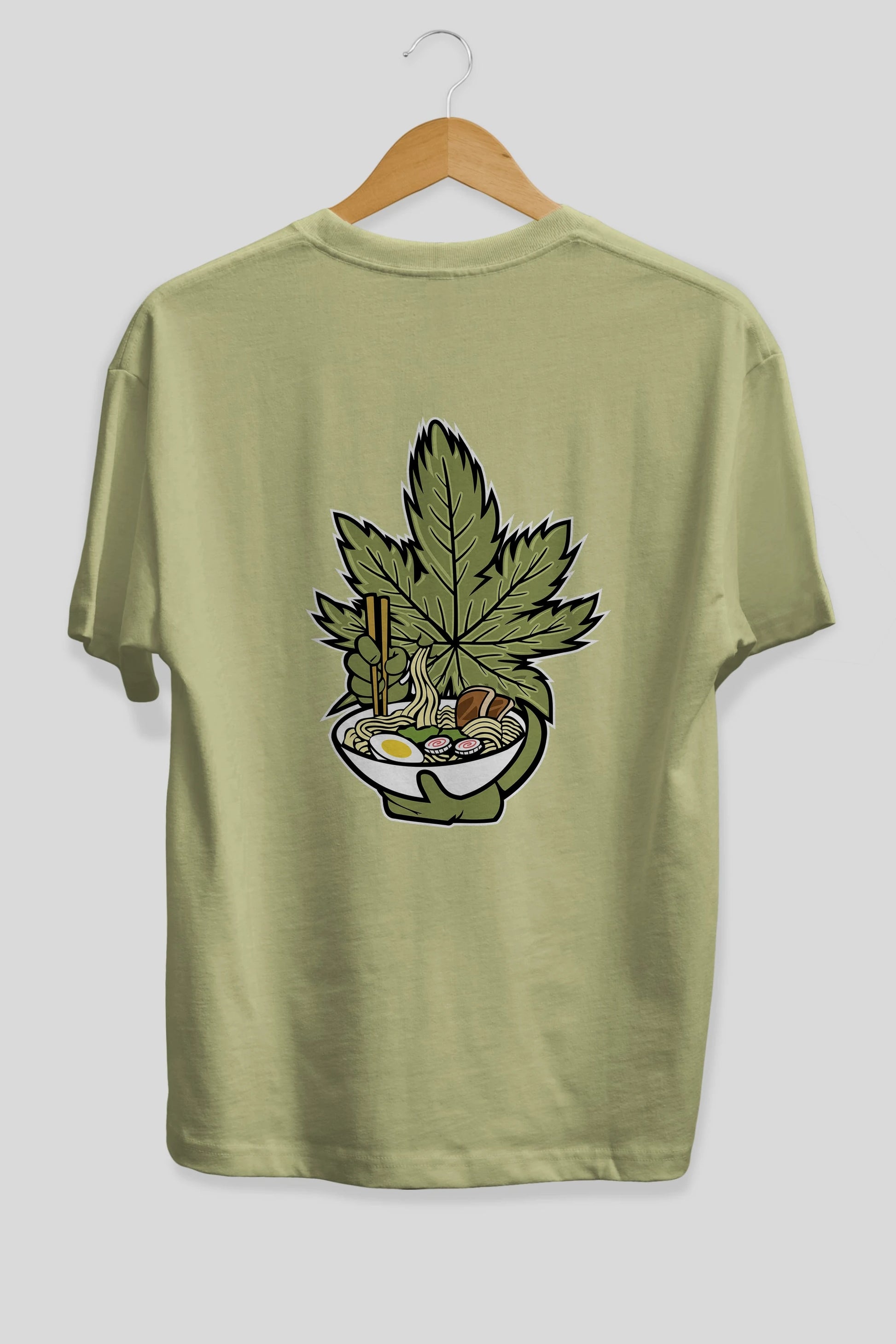 Weed Ramen Arka Baskılı Oversize t-shirt Erkek Kadın Unisex %100 Pamuk tişort