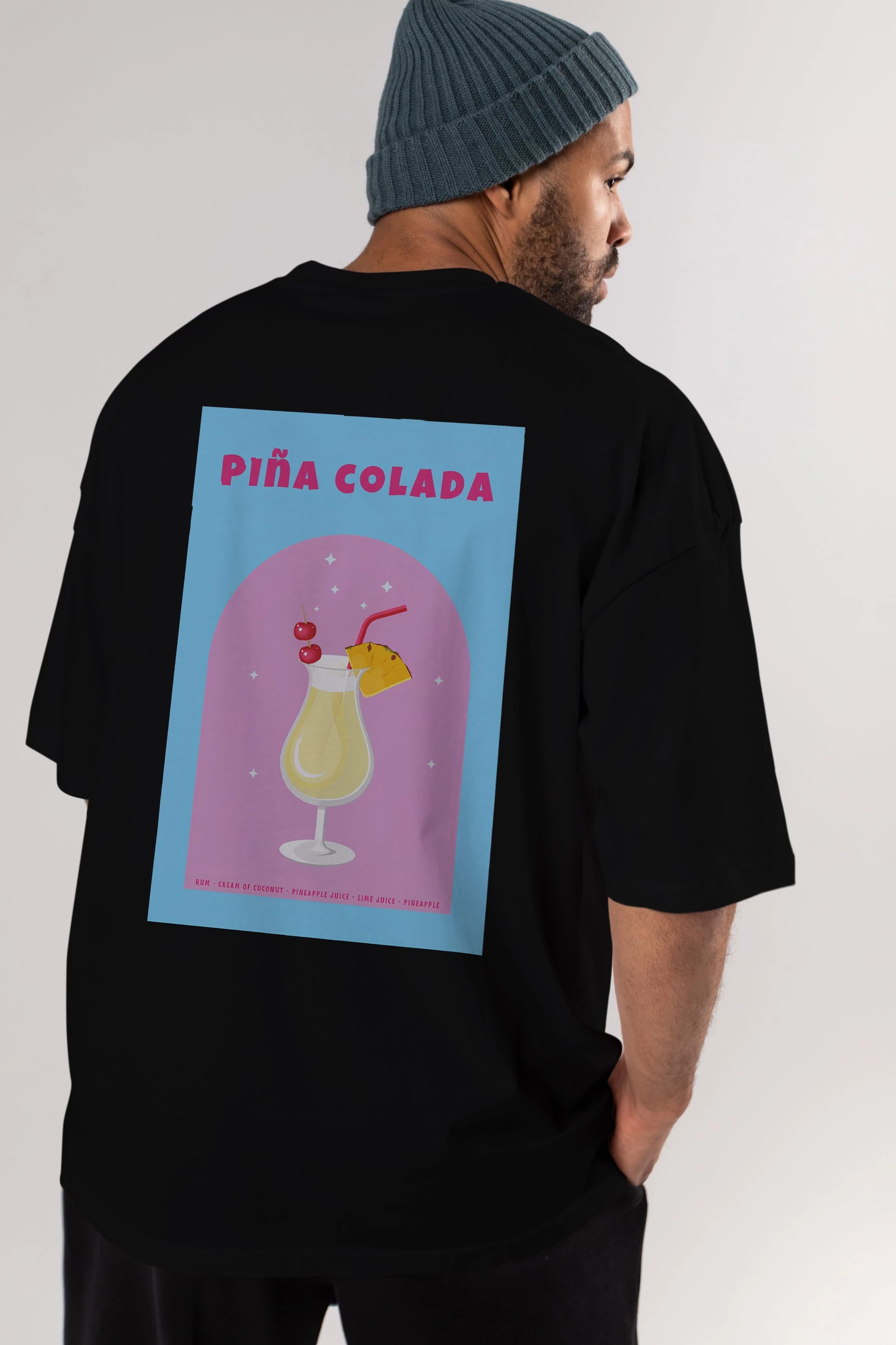 Pina Colada 2 Arka Baskılı Oversize t-shirt Erkek Kadın Unisex %100 Pamuk Bisiklet Yaka tişort