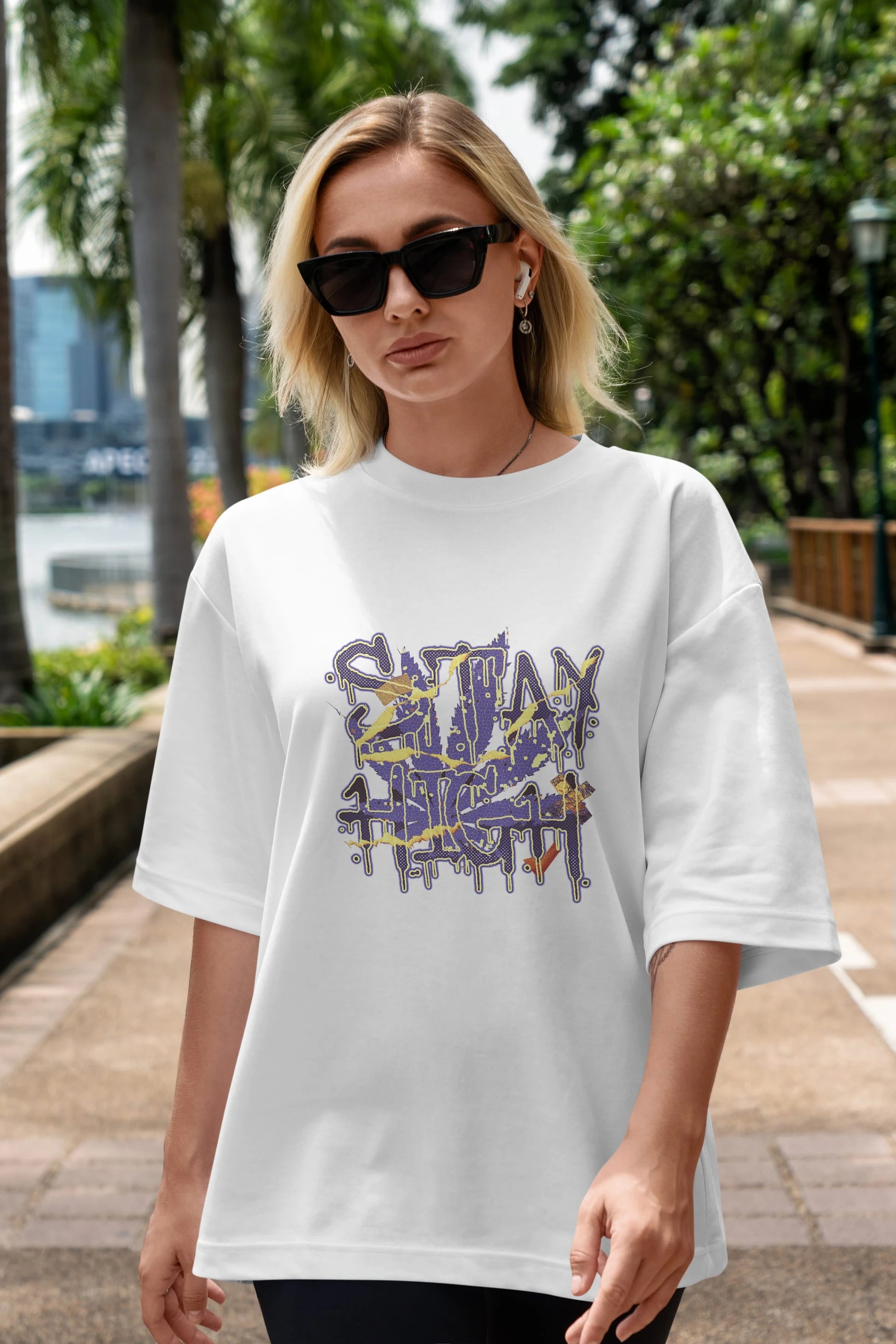 Stay High Ön Baskılı Oversize t-shirt Erkek Kadın Unisex