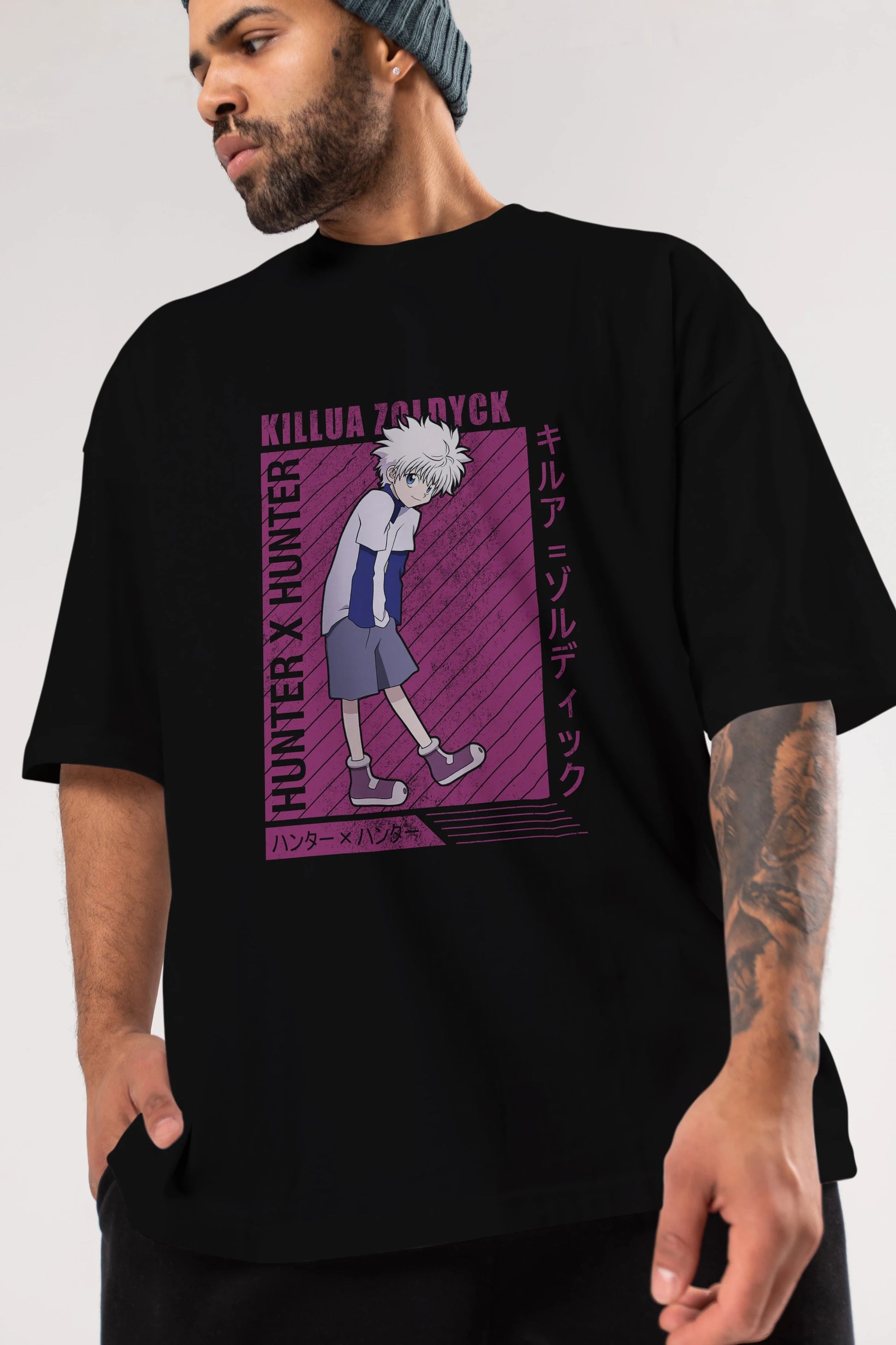 Killua Zoldyck 3 1 Anime Ön Baskılı Oversize t-shirt %100 pamuk Erkek Kadın Unisex