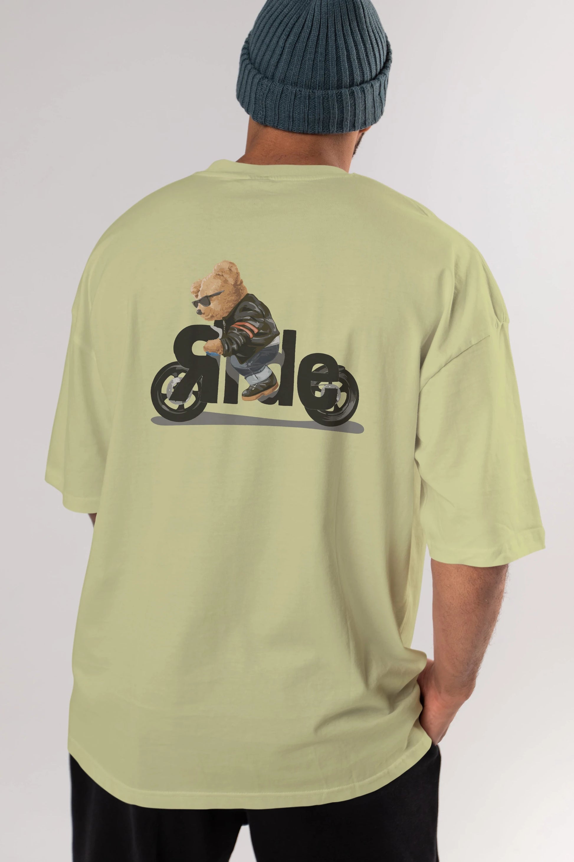 Teddy Bear Ride Arka Baskılı Oversize t-shirt Erkek Kadın Unisex %100 Pamuk