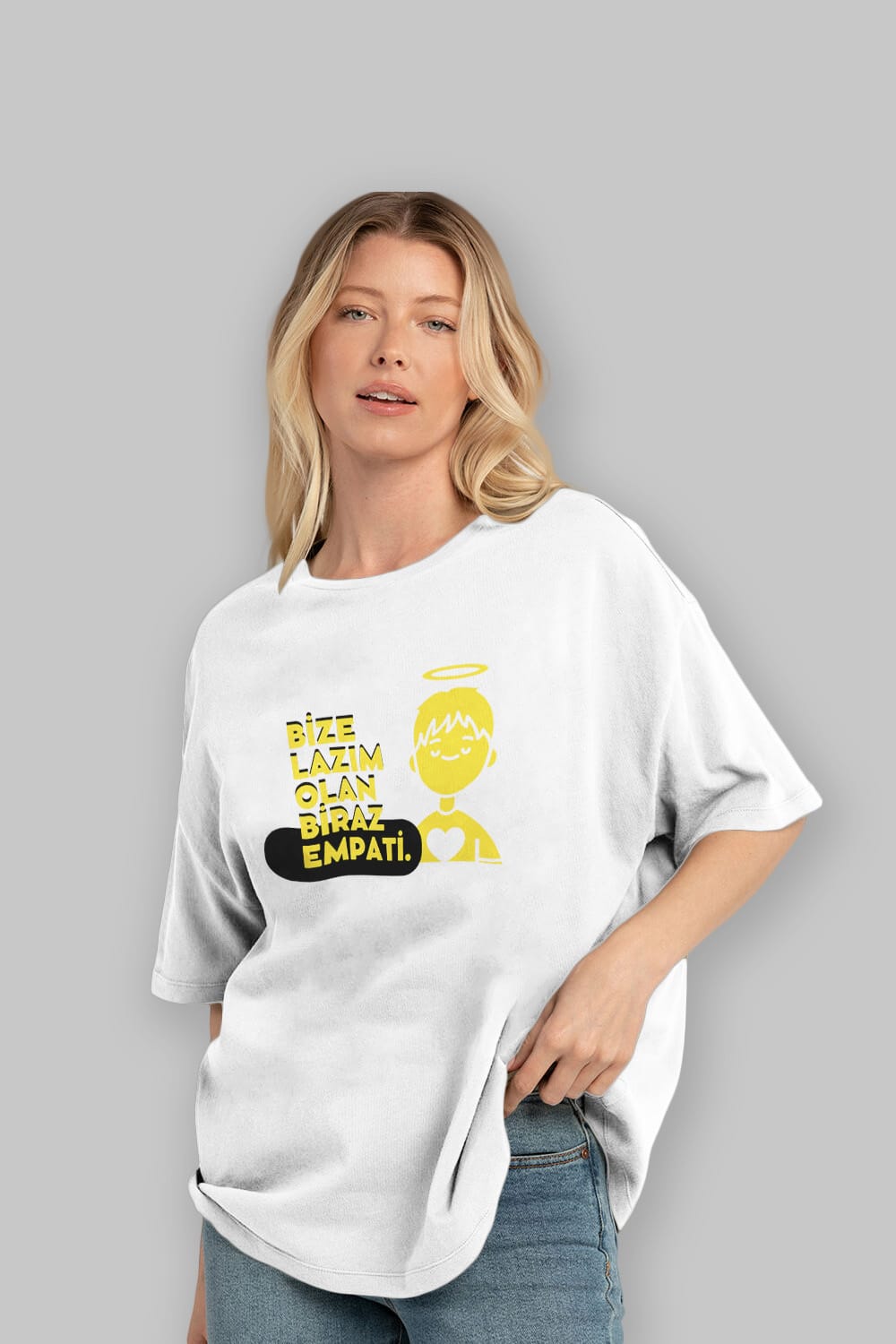 Bize Lazım Olan Biraz Empati Ön Baskılı Oversize t-shirt Erkek Kadın Unisex