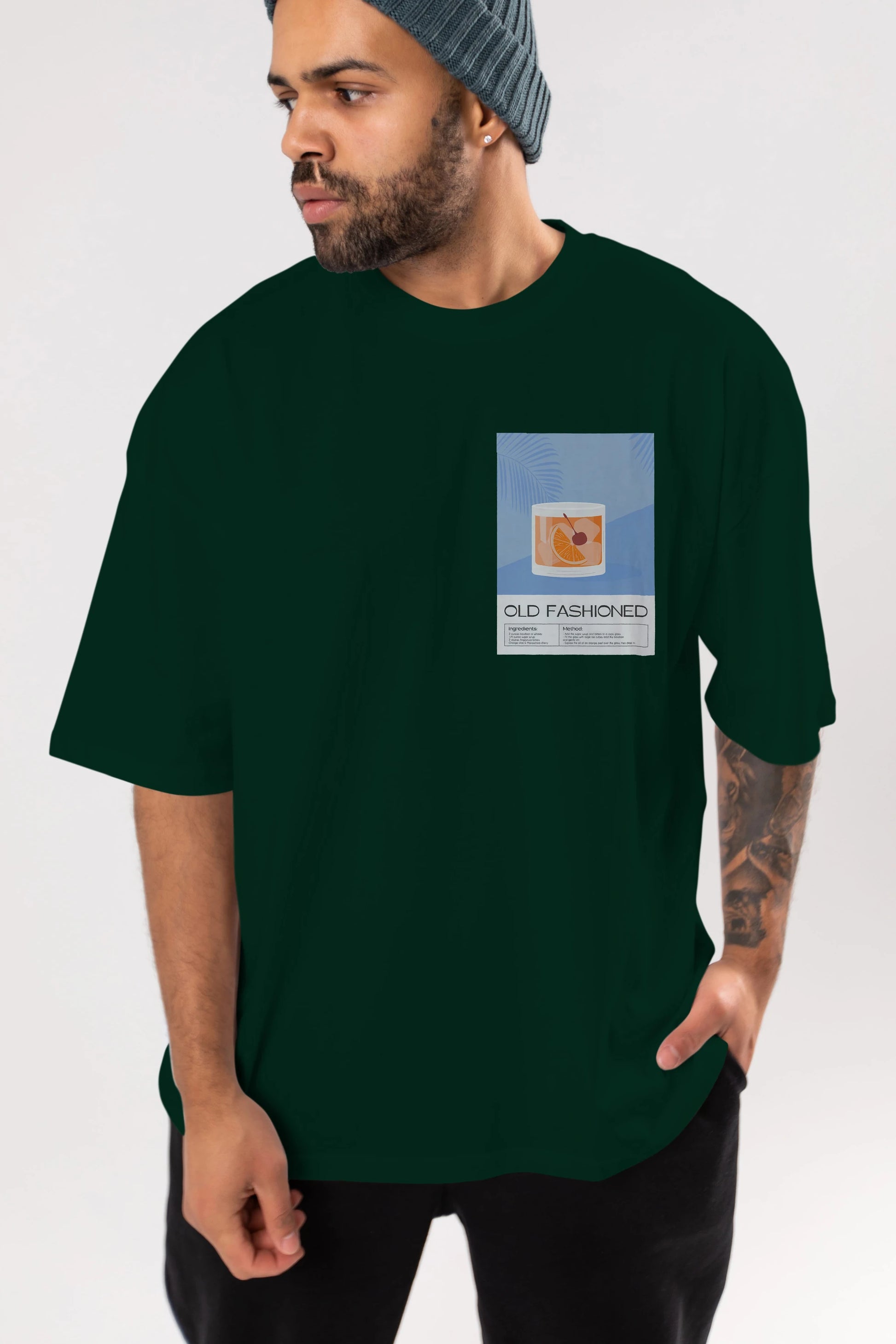 Old Fashioned 3 Ön Sol Baskılı Oversize t-shirt Erkek Kadın Unisex %100 Pamuk Bisiklet Yaka tişort