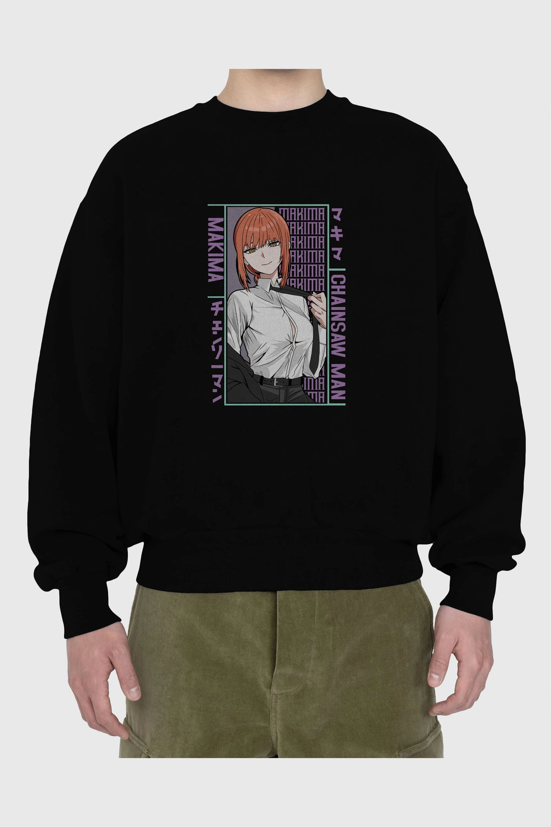 Makima Chain Saw Man Anime Ön Baskılı Oversize Sweatshirt Erkek Kadın Unisex