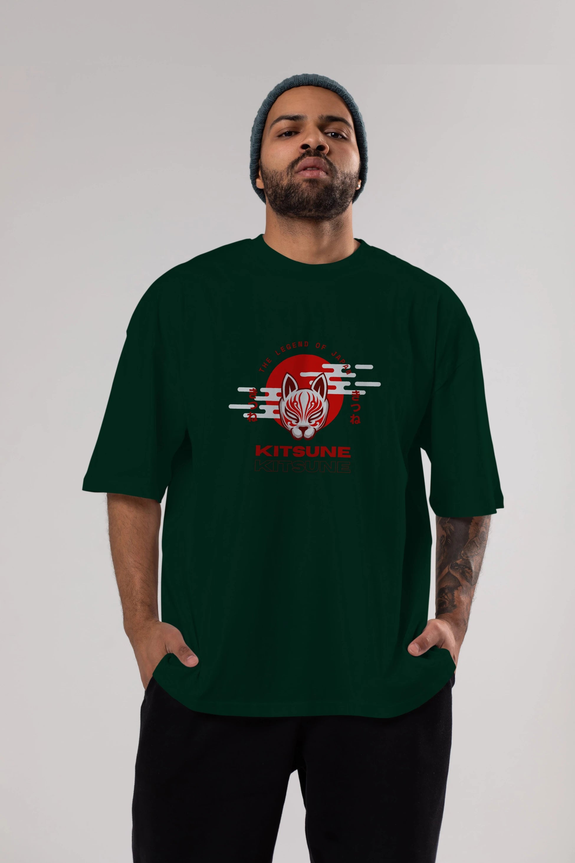 Kitsune Mask Ön Baskılı Oversize t-shirt Erkek Kadın Unisex