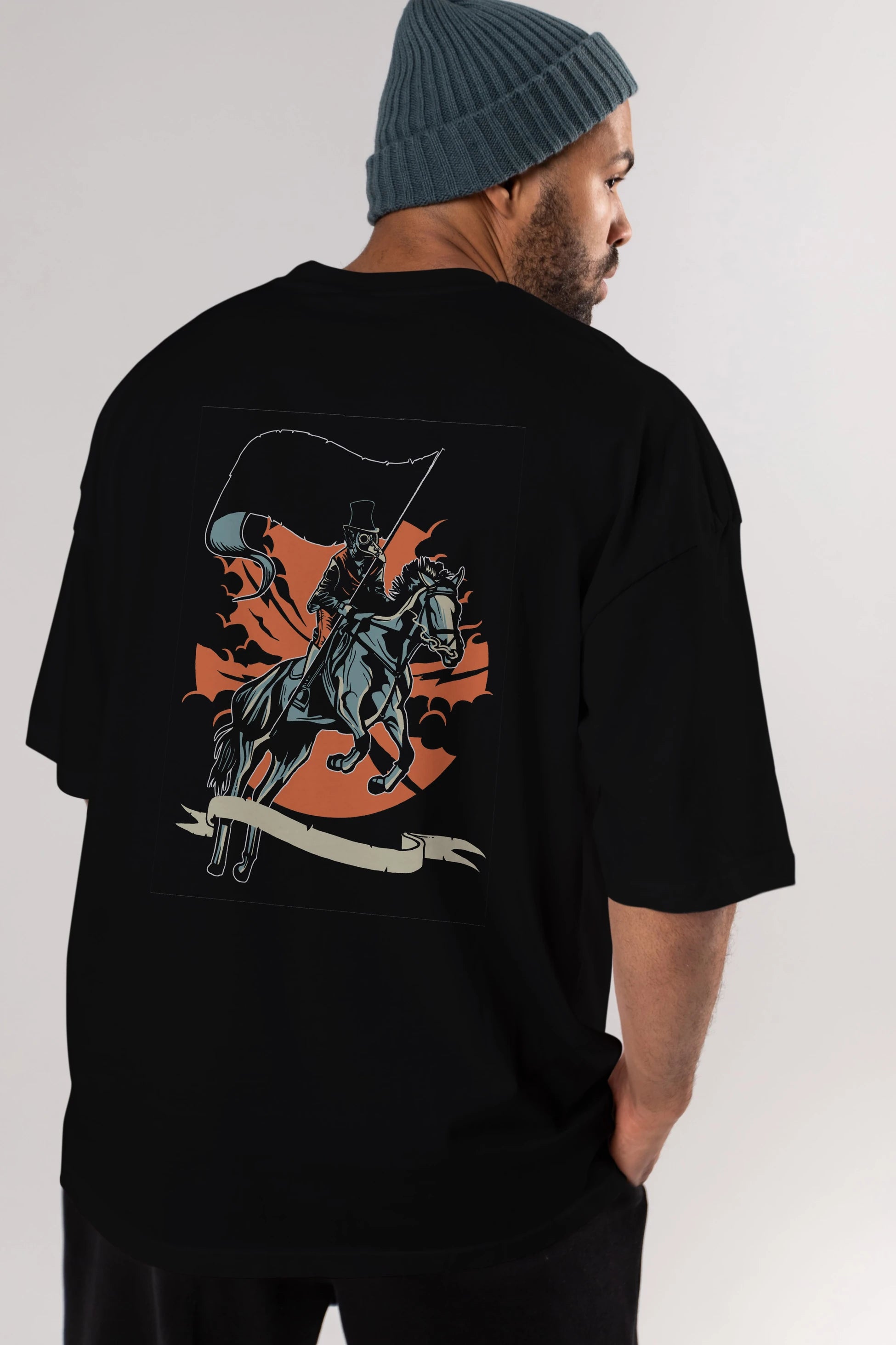 Plague Doctor Arka Baskılı Oversize t-shirt Erkek Kadın Unisex %100 Pamuk