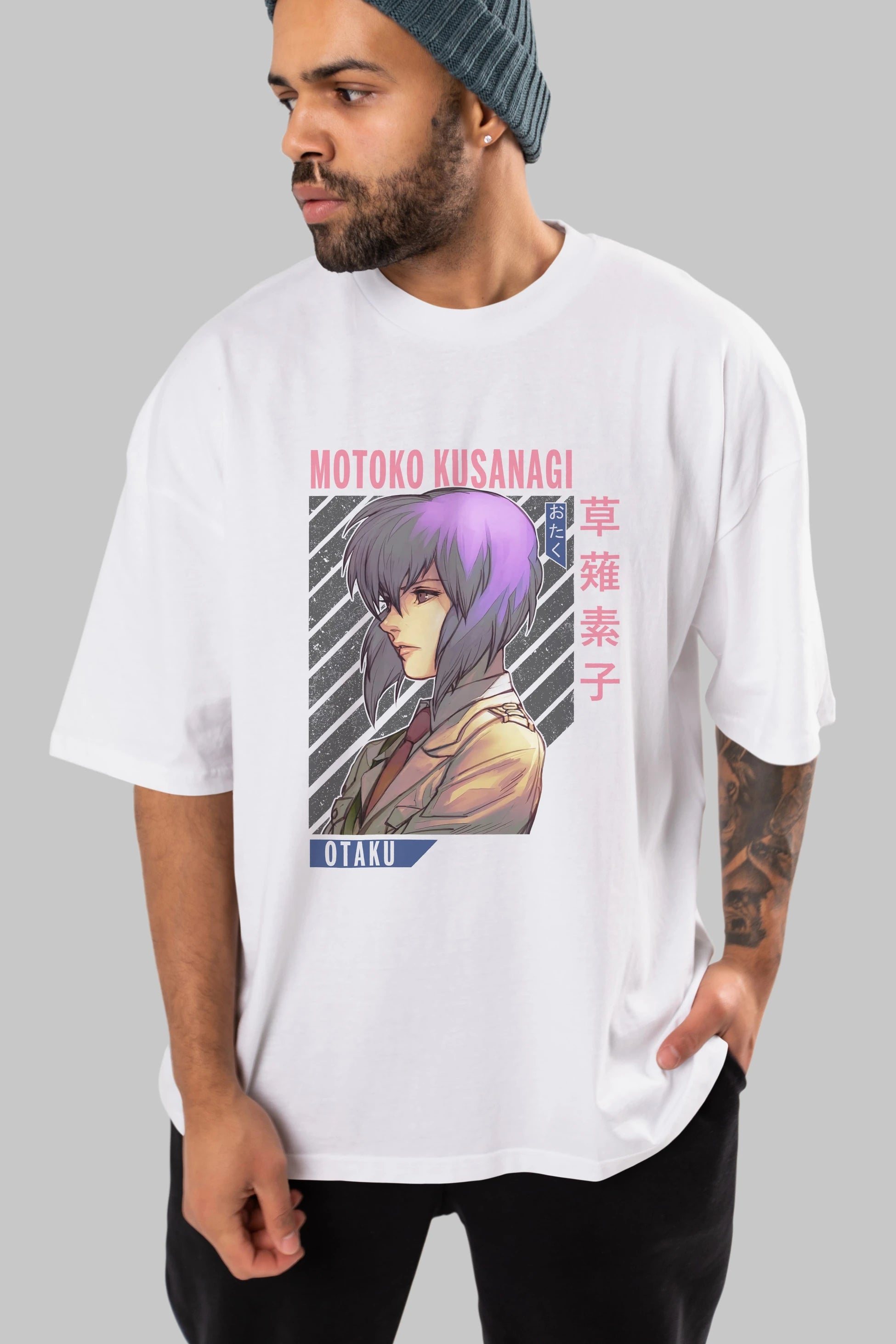 Motoko Kusanagi 4 Anime Ön Baskılı Oversize t-shirt %100 pamuk Erkek Kadın Unisex