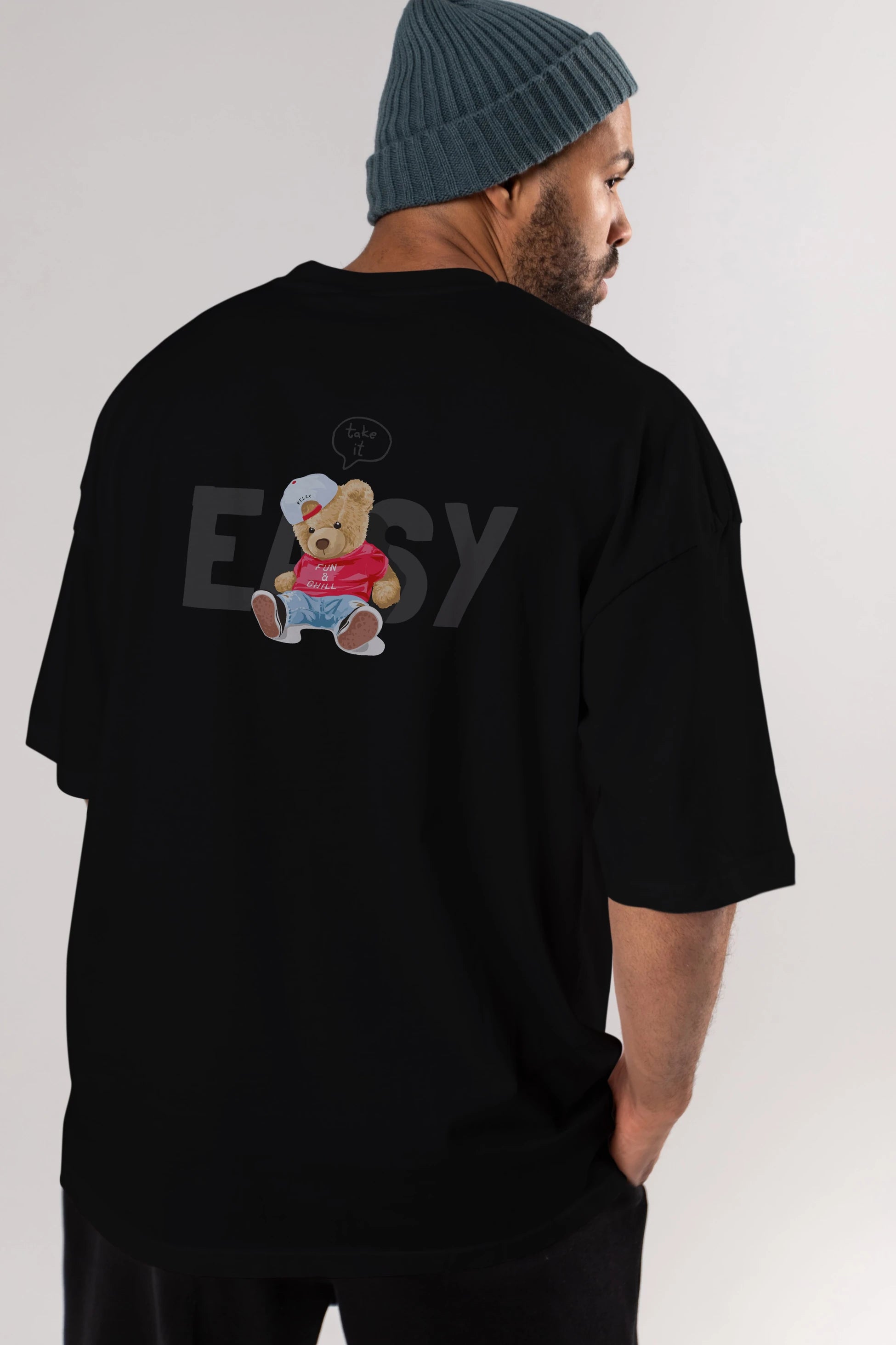 Teddy Bear Easy Arka Baskılı Oversize t-shirt Erkek Kadın Unisex %100 Pamuk