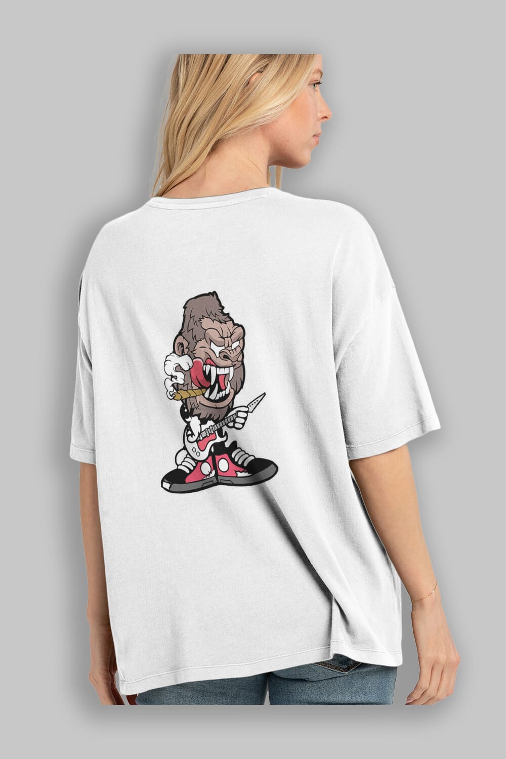 Gorilla Rock Star Arka Baskılı Oversize t-shirt Erkek Kadın Unisex %100 Pamuk tişort