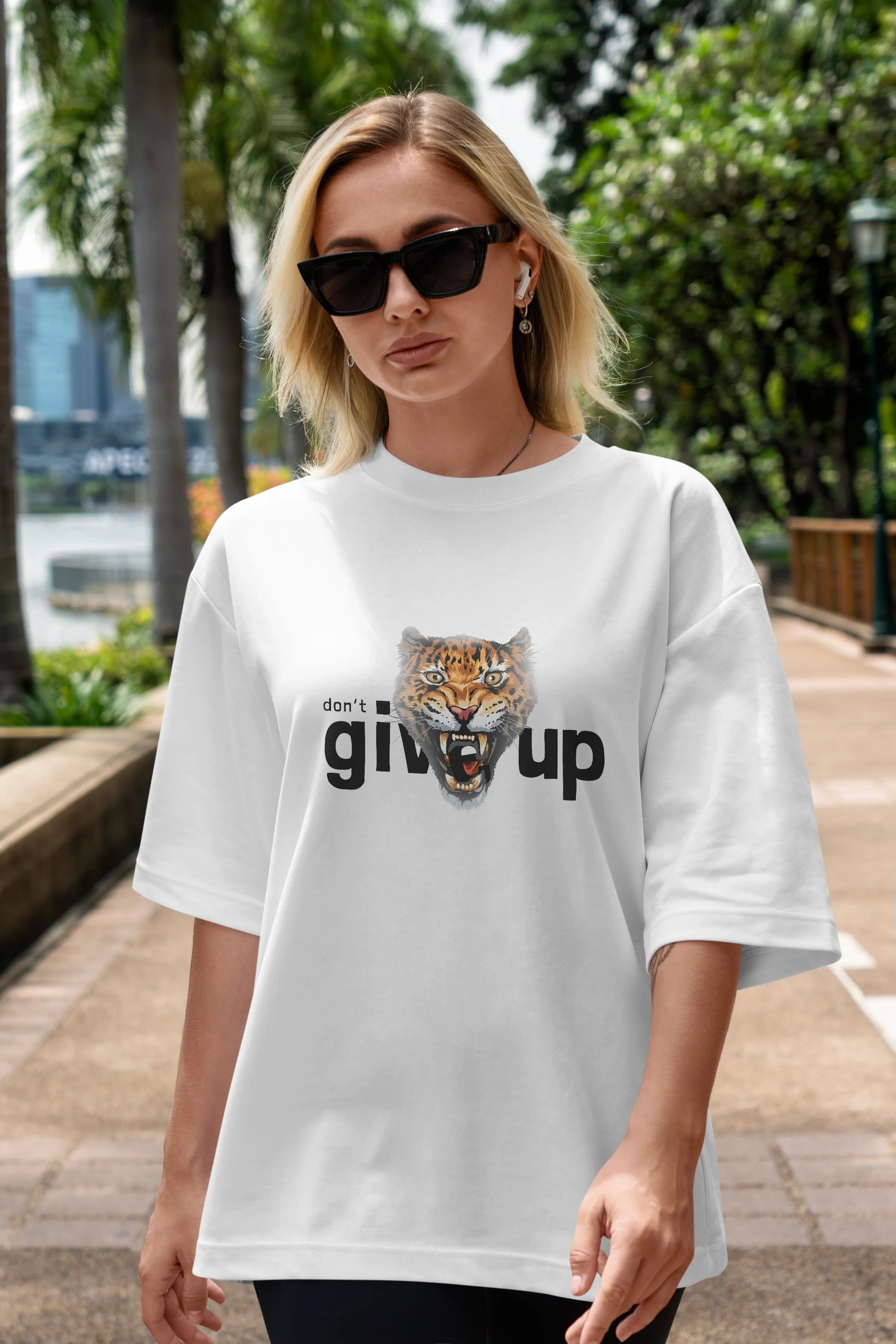 Teddy Bear Dont Give Up Ön Baskılı Oversize t-shirt Erkek Kadın Unisex %100 Pamuk
