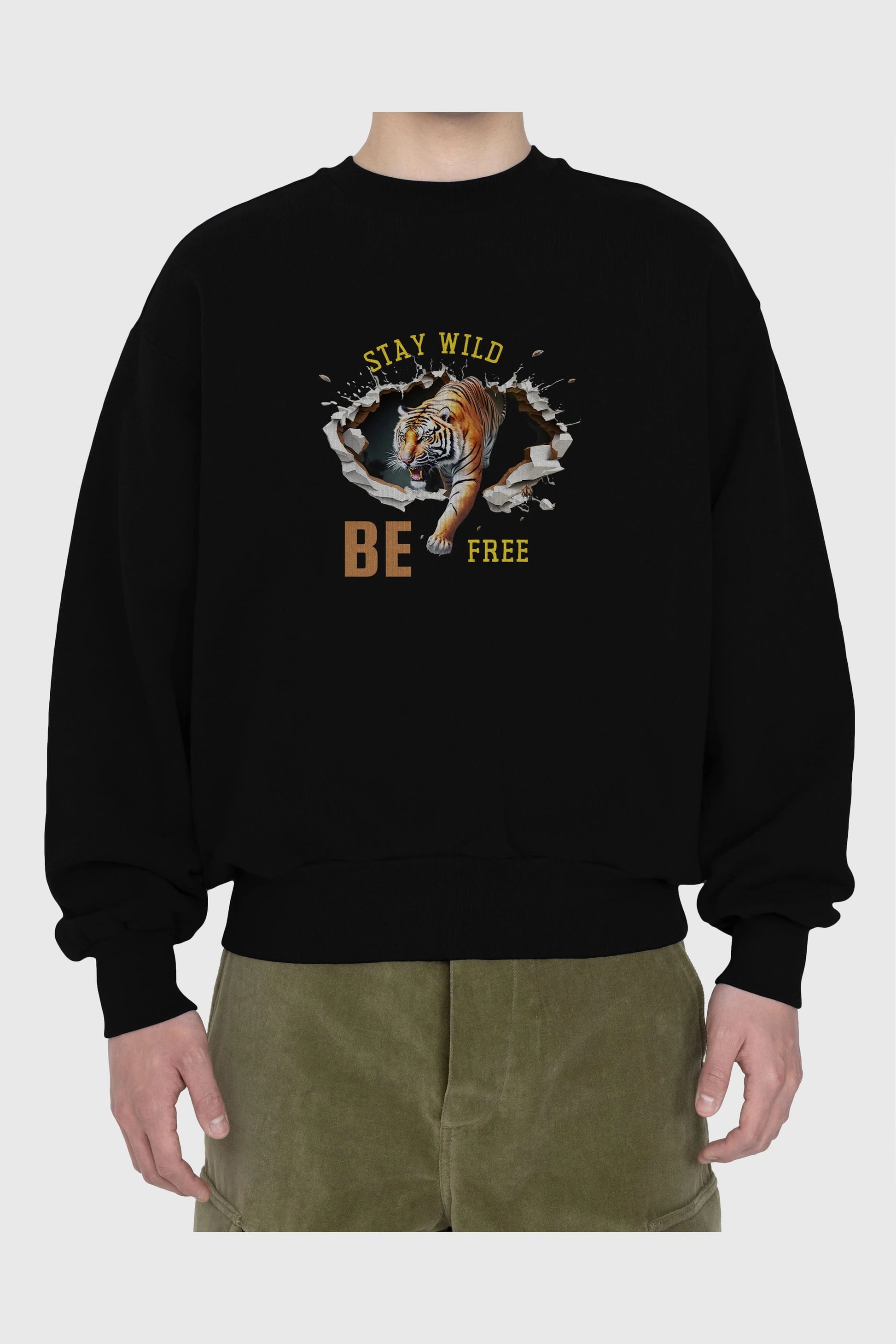 Stay Wild Be Free Yazılı Ön Baskılı Oversize Sweatshirt Erkek Kadın Unisex