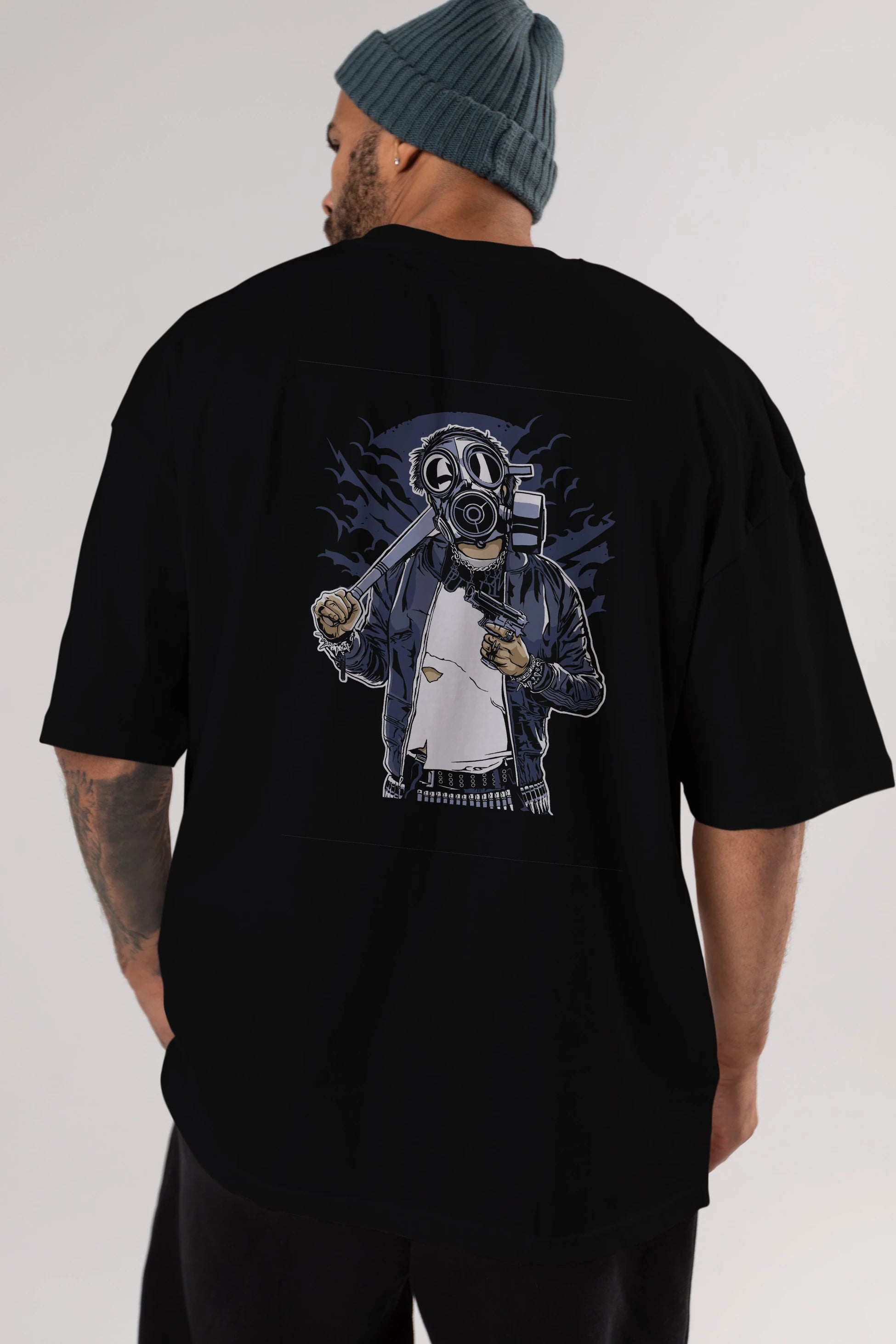 Gasmask Bastard Arka Baskılı Oversize t-shirt Erkek Kadın Unisex %100 Pamuk