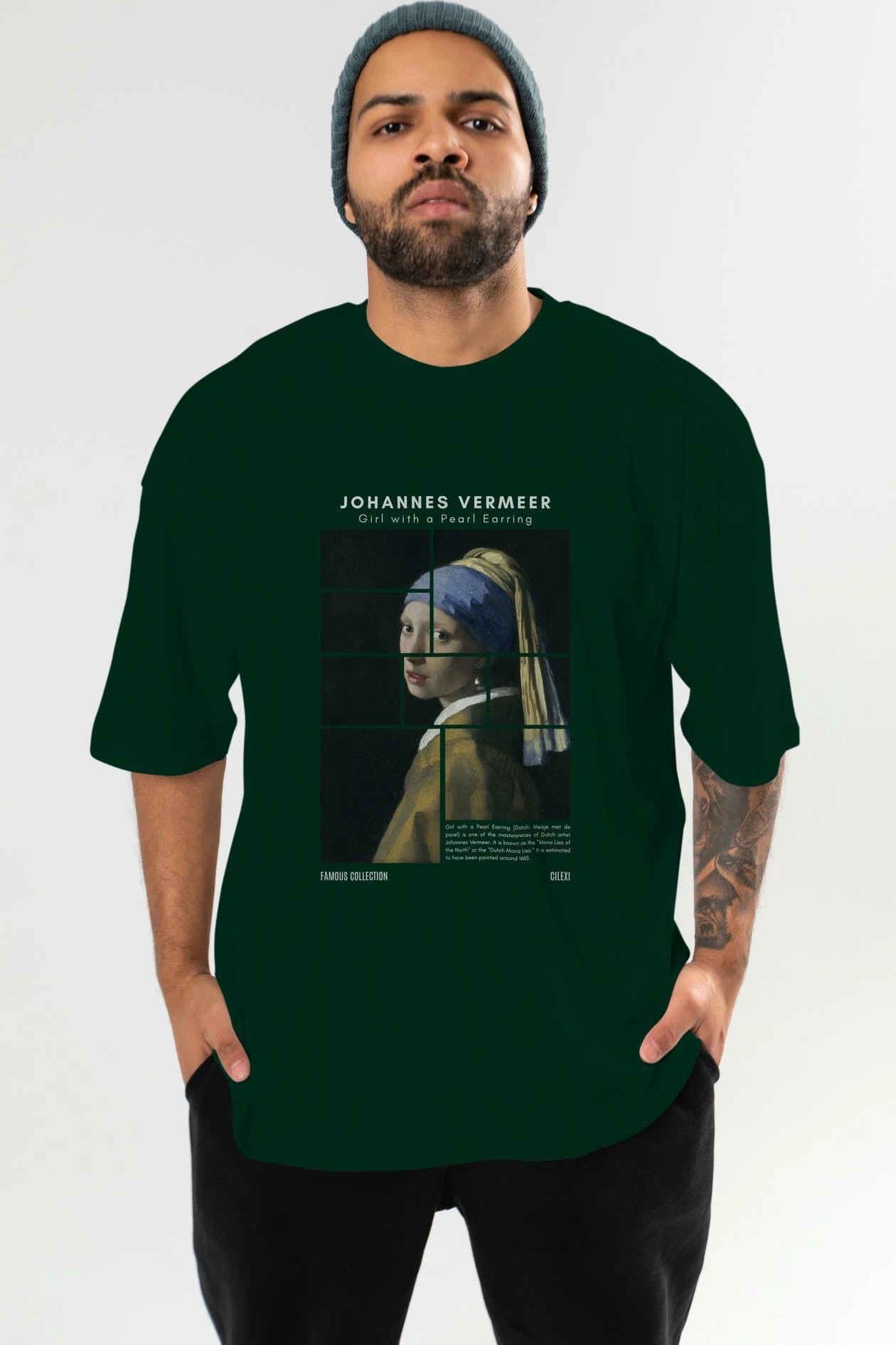 Johannes Vermeer ön Baskılı Oversize t-shirt Erkek Kadın Bisiklet Yaka Pamuk tişort