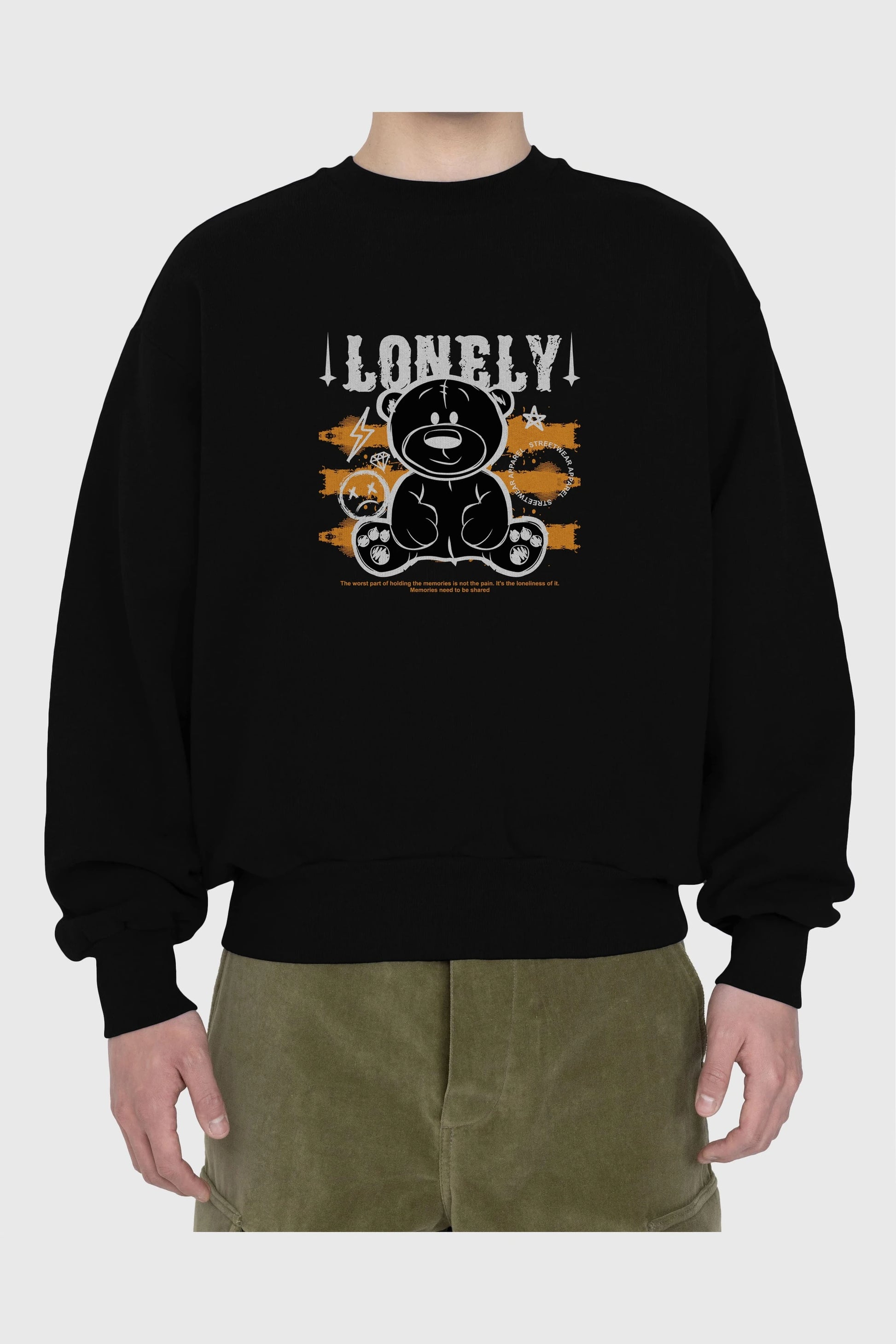 Teddy Bear Lonely Ön Baskılı Oversize Sweatshirt Erkek Kadın Unisex