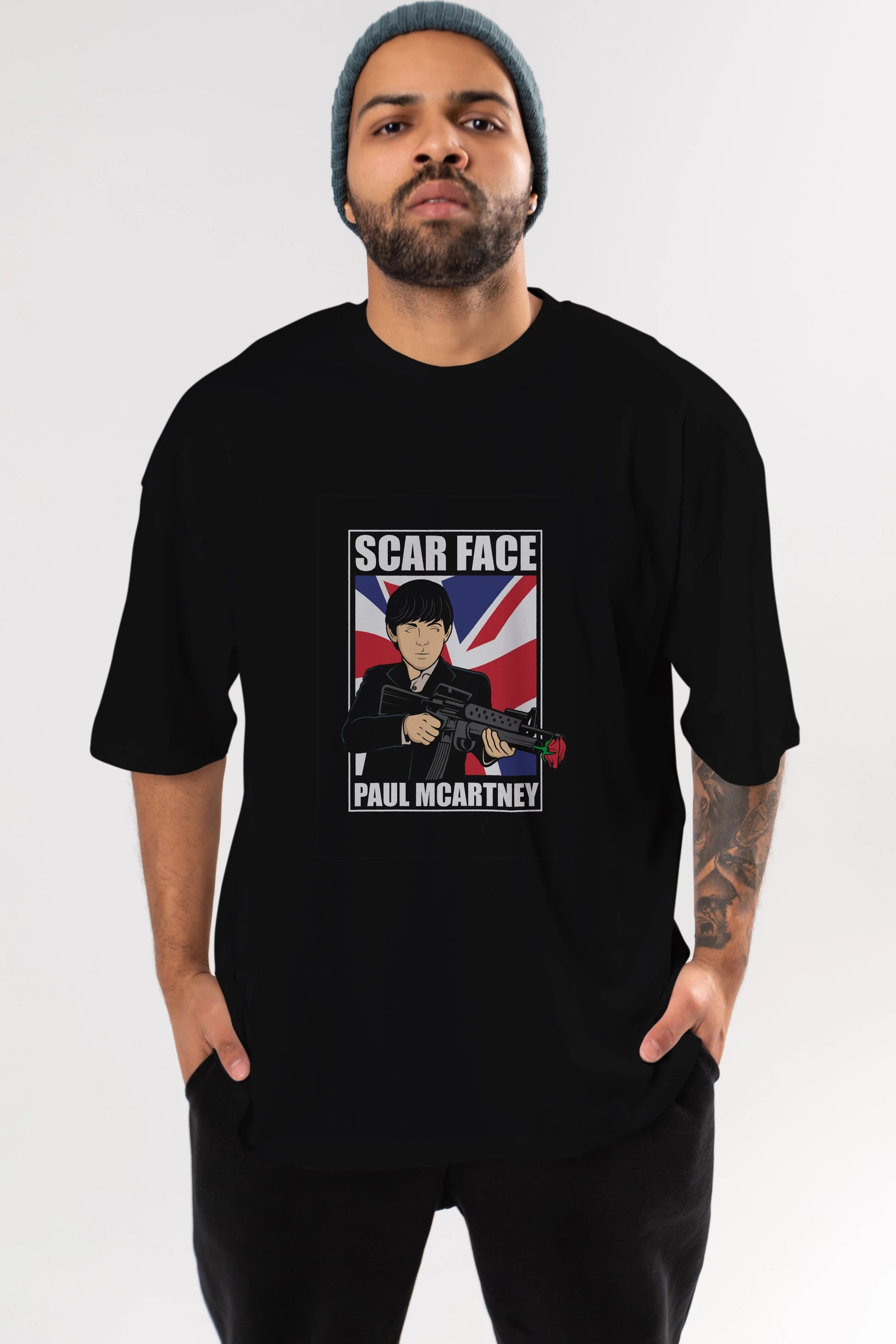 Paul Mccartney Scar Face Ön Baskılı Oversize t-shirt Erkek Kadın Unisex %100 Pamuk tişort