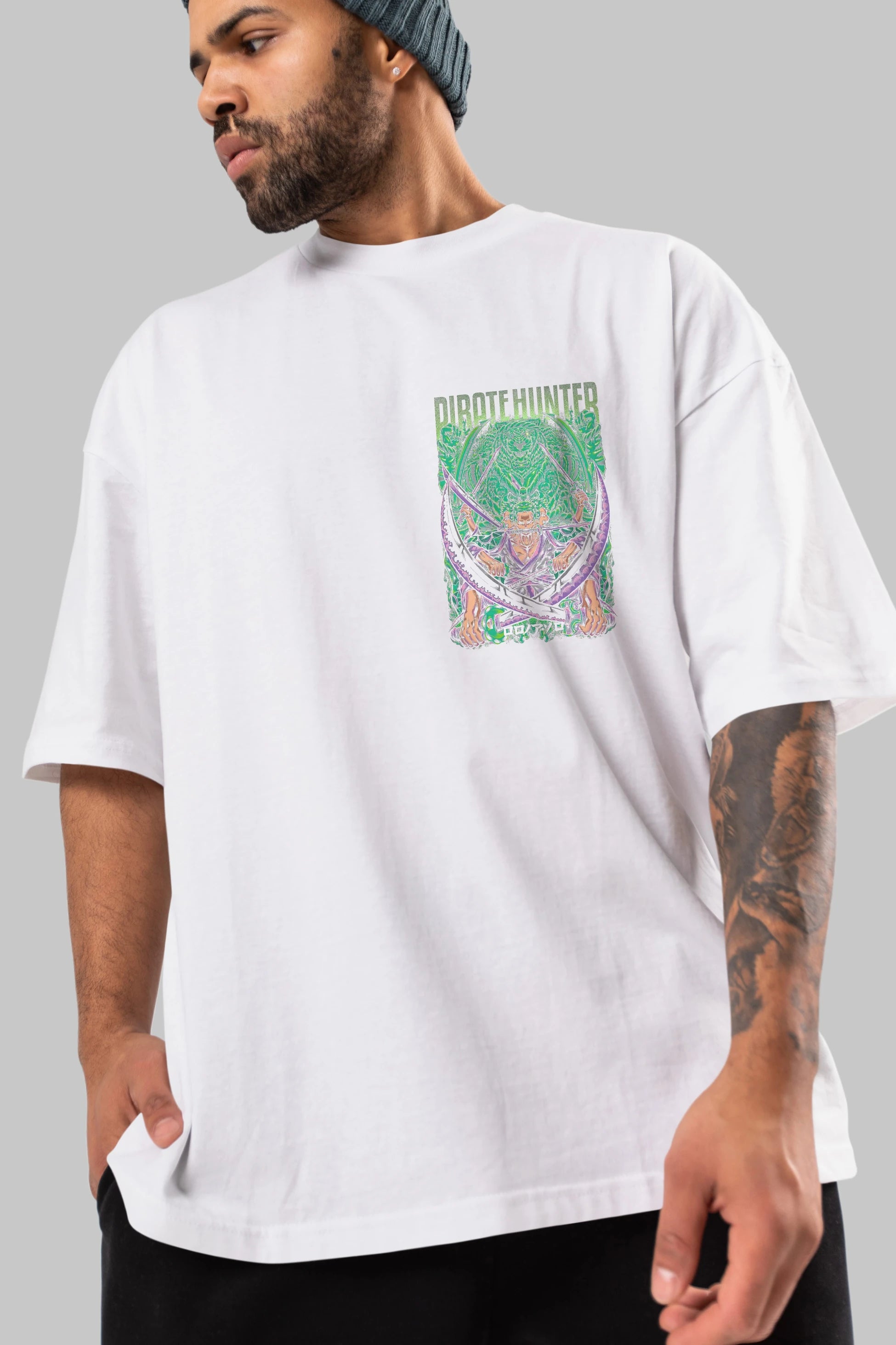 RORONOA ZORO 3 Ön Sol Baskılı Oversize t-shirt Erkek Kadın Unisex %100 Pamuk Bisiklet Yaka tişort