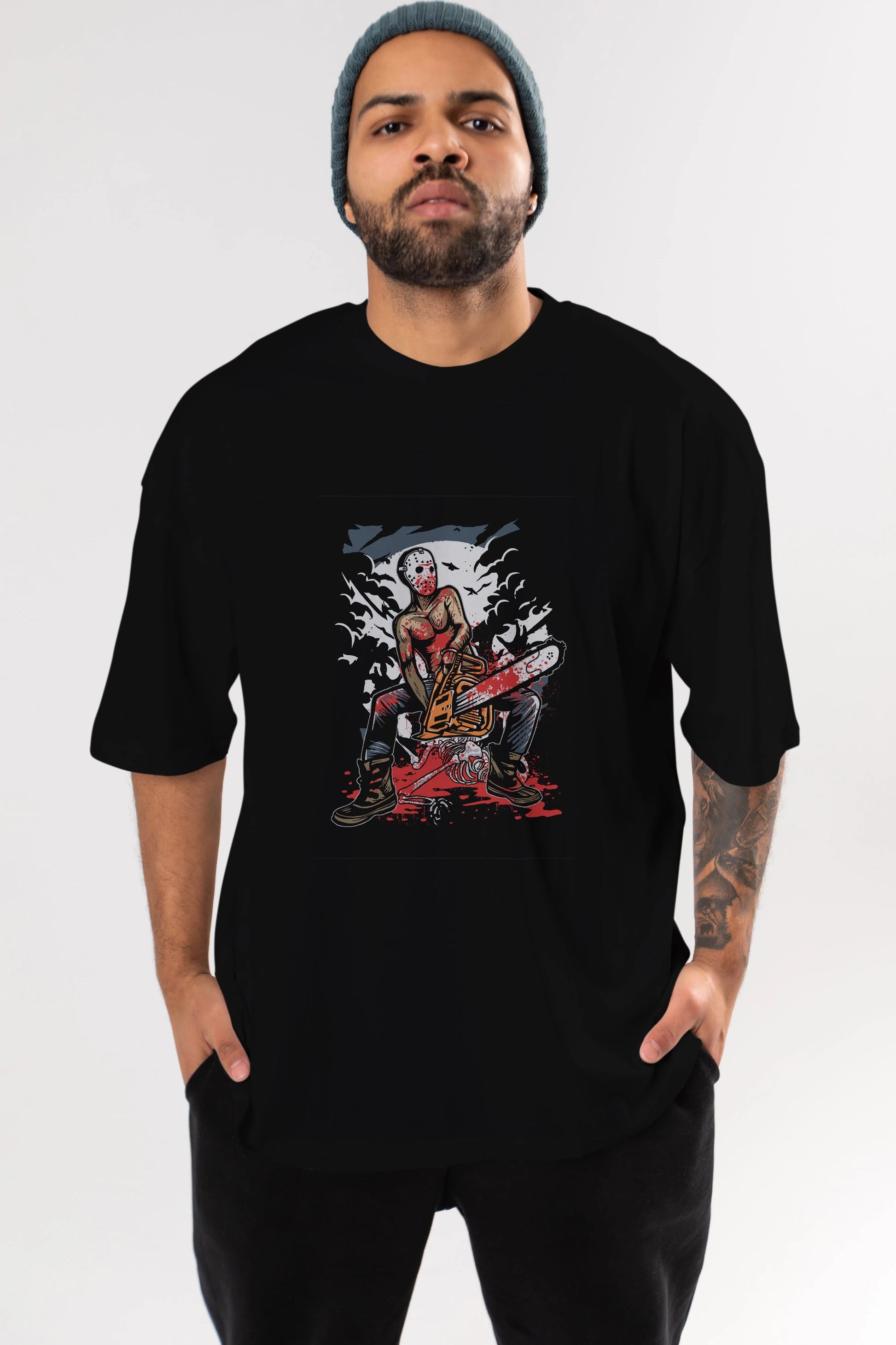 Chainsaw Killer Ön Baskılı Oversize t-shirt Erkek Kadın Unisex %100 Pamuk tişort