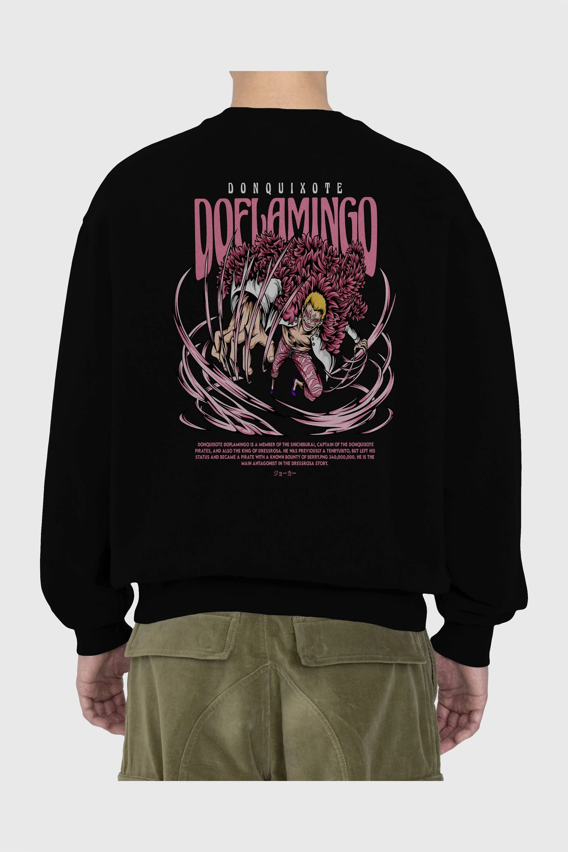 Doflamingo Anime Arka Baskılı Oversize Sweatshirt Erkek Kadın Unisex