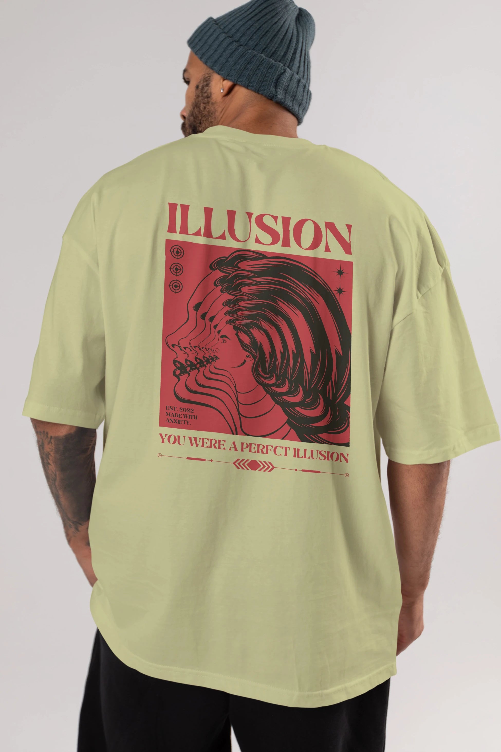 Illusion Streetwear Arka Baskılı Oversize t-shirt Erkek Kadın Unisex