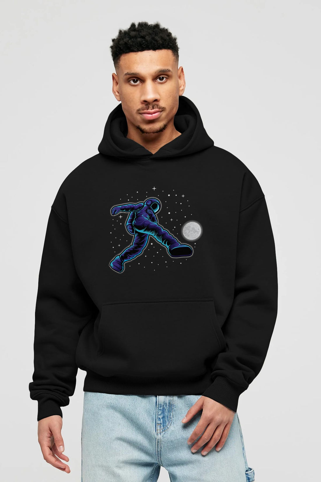 Astroball in Space Ön Baskılı Hoodie Oversize Kapüşonlu Sweatshirt Erkek Kadın Unisex