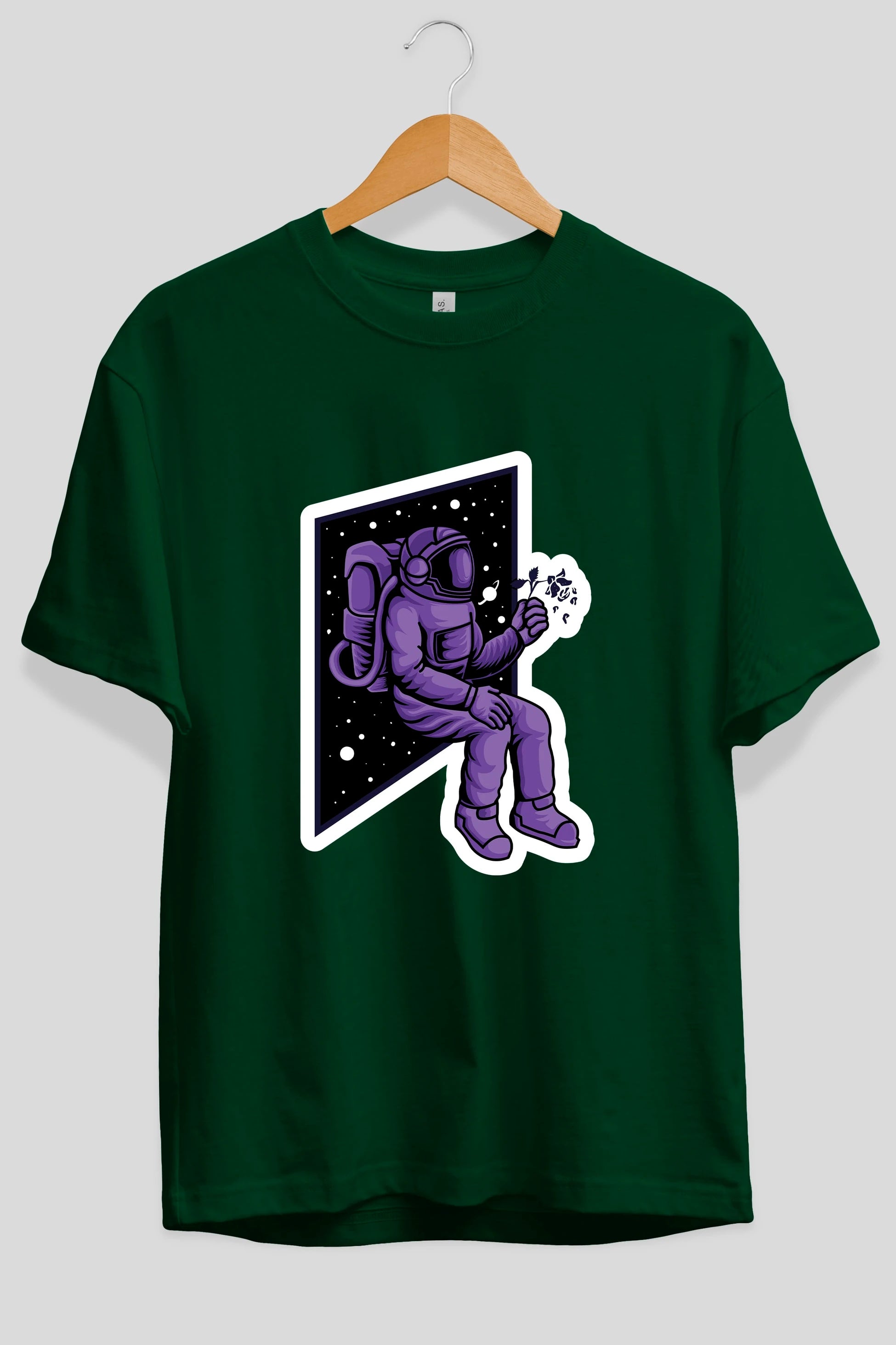 Astronaut holding black rose sticker Ön Baskılı Oversize t-shirt Erkek Kadın Unisex
