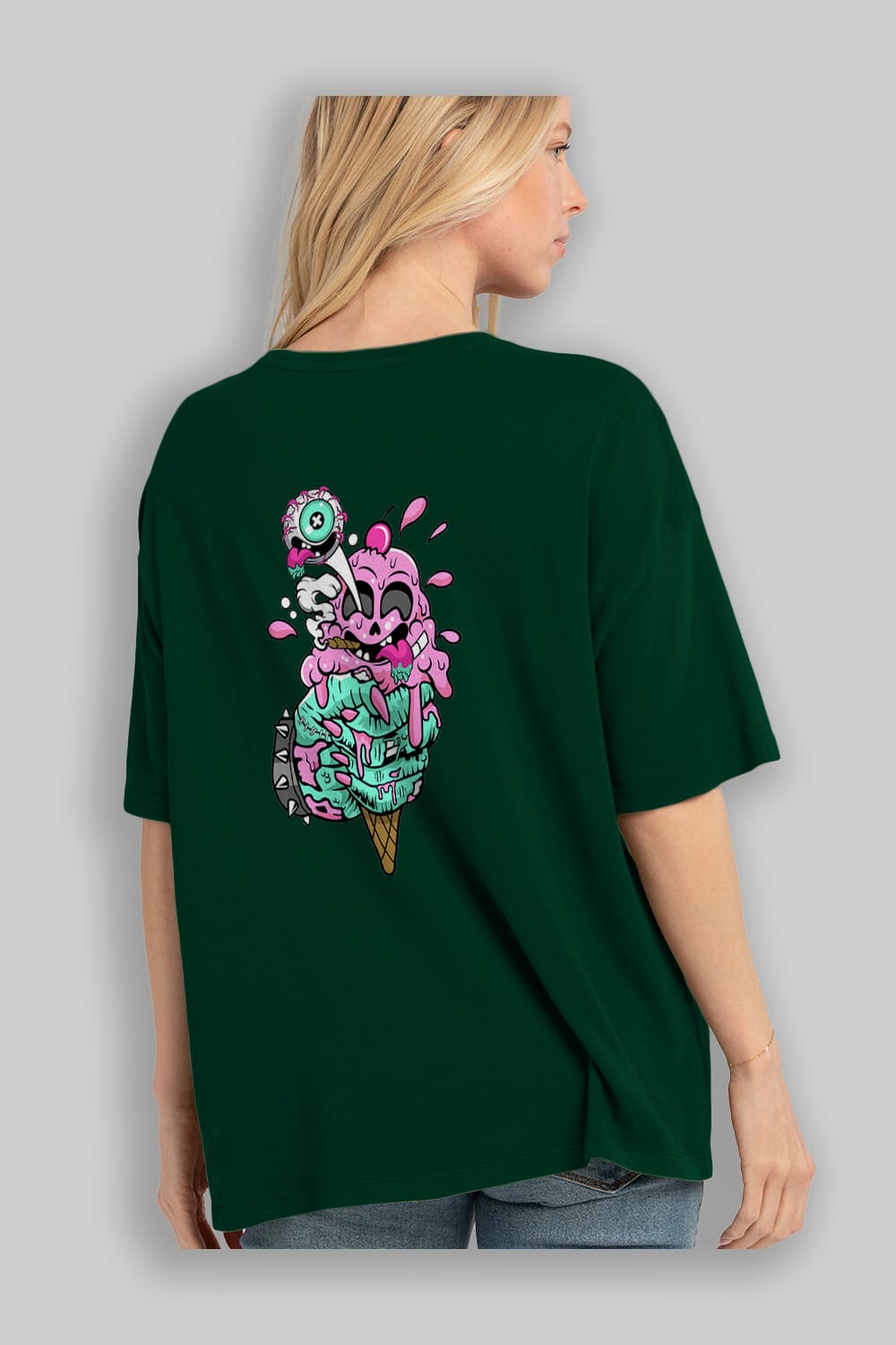 Ice Cream Zombie Arka Baskılı Oversize t-shirt Erkek Kadın Unisex %100 Pamuk tişort