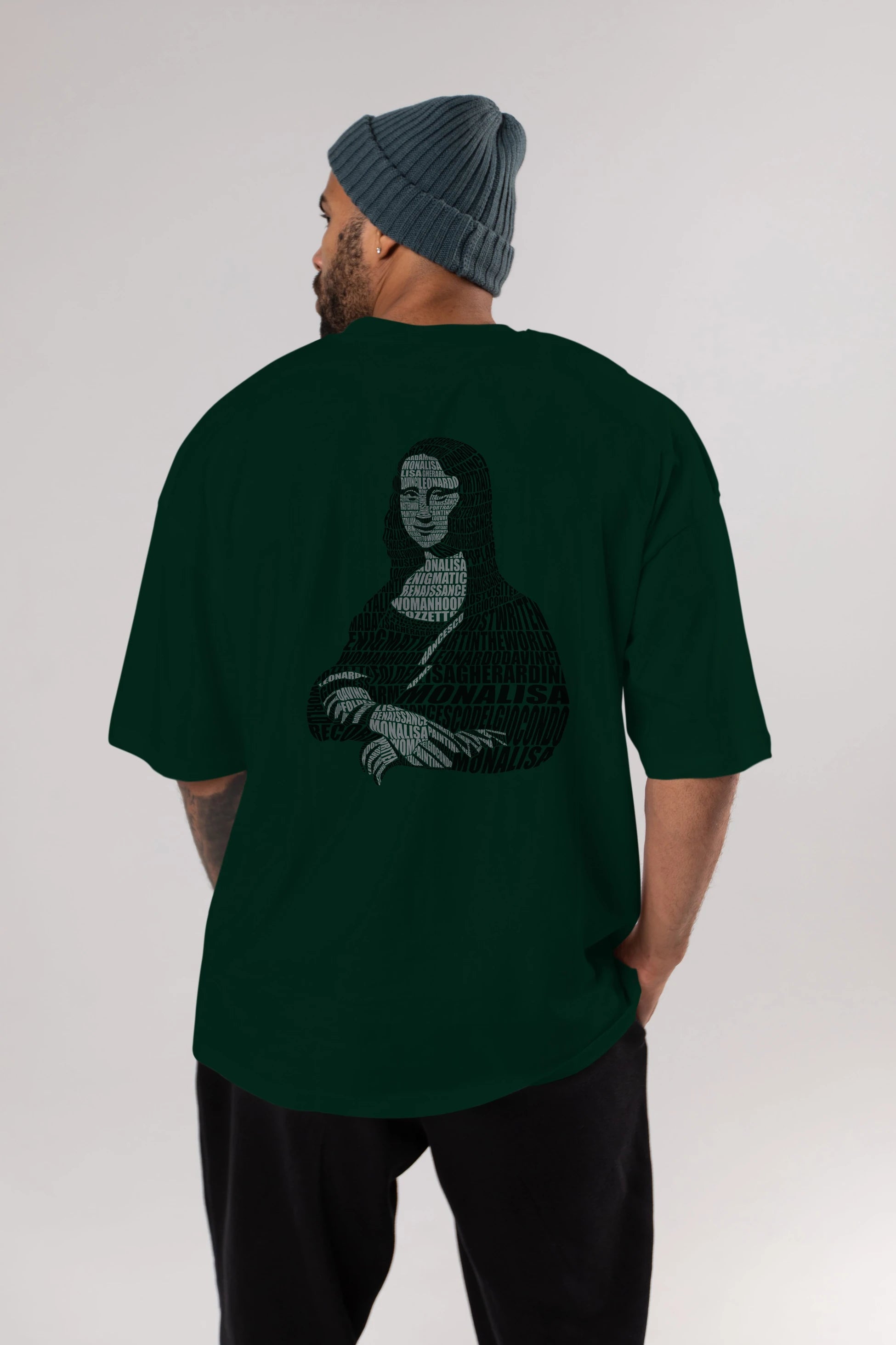 Mona Lisa Calligram Arka Baskılı Oversize t-shirt %100 pamuk Erkek Kadın Unisex
