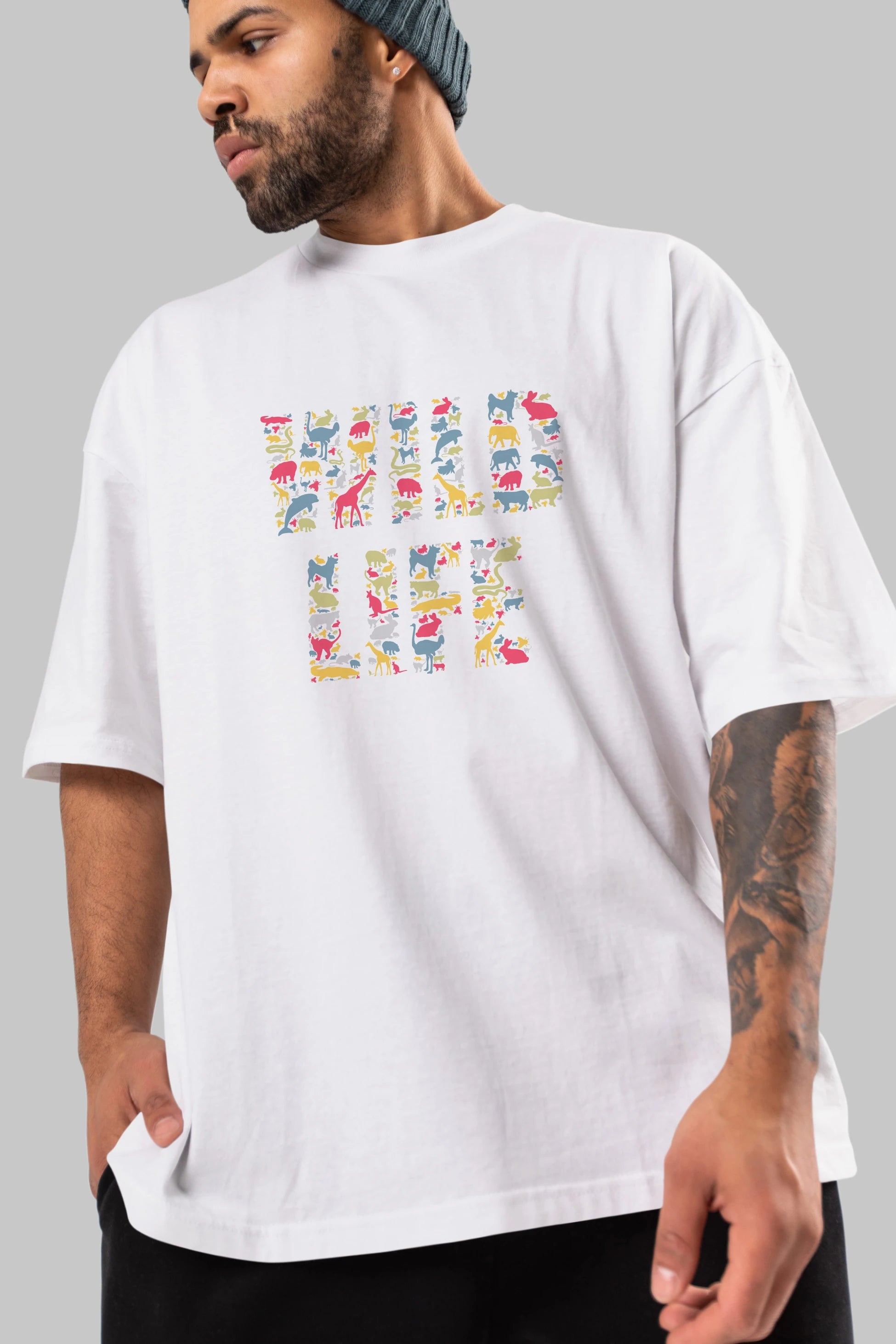 Wild Life Ön Baskılı Oversize t-shirt %100 pamuk Erkek Kadın Unisex