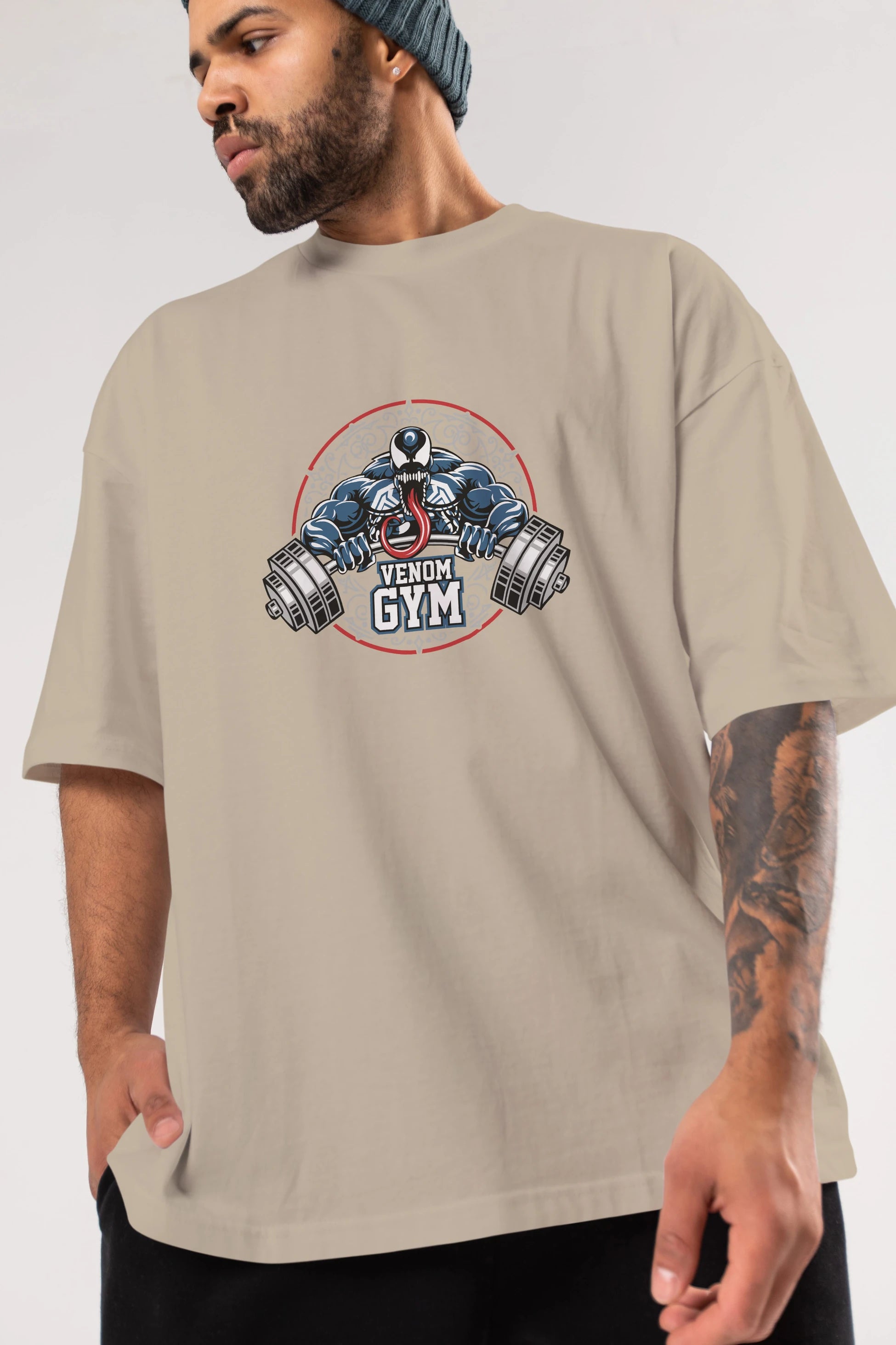 Venom GYM Ön Baskılı Oversize t-shirt Erkek Kadın Unisex %100 Pamuk Bisiklet Yaka tişort