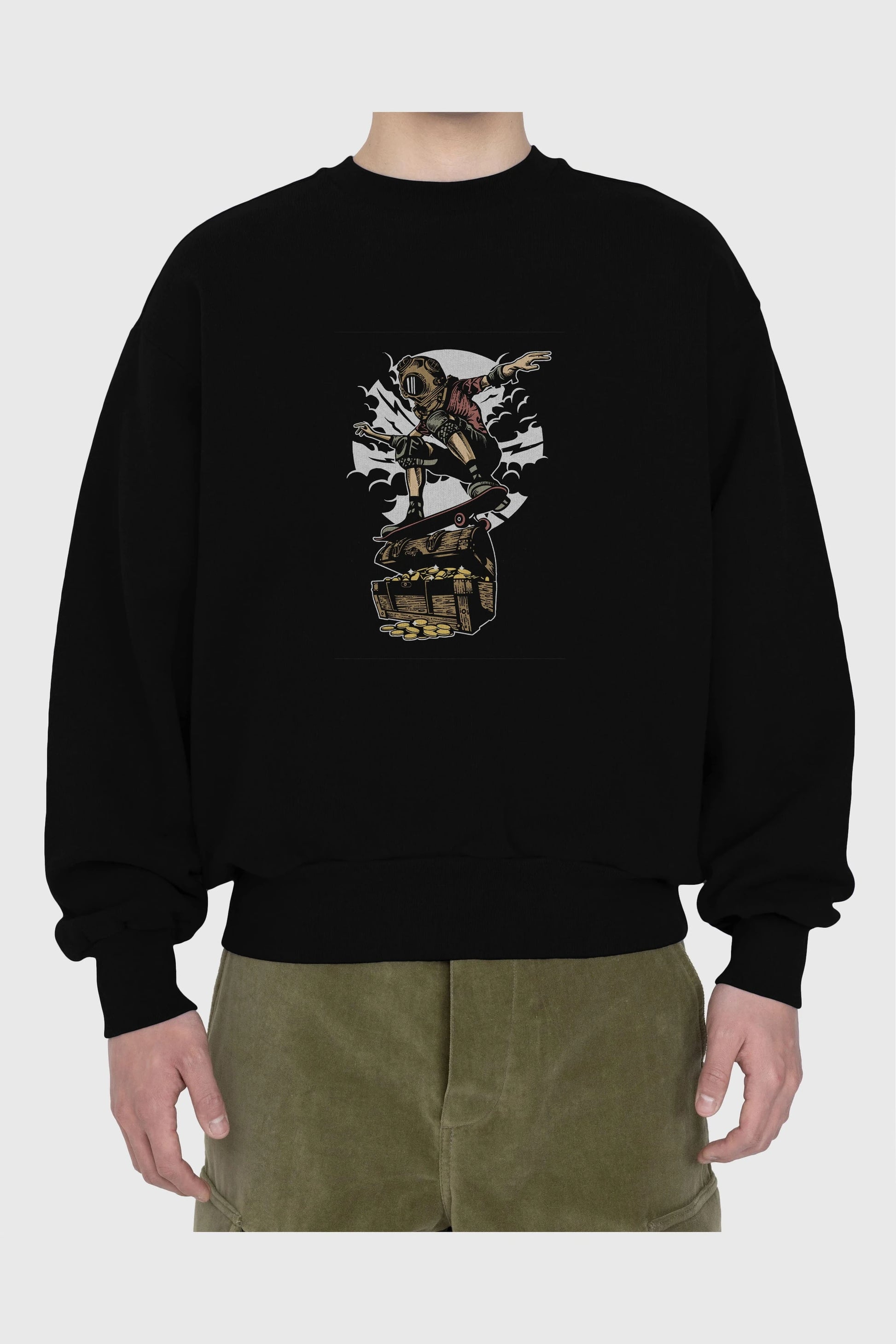 Diver Skater Treasure Ön Baskılı Oversize Sweatshirt Erkek Kadın Unisex