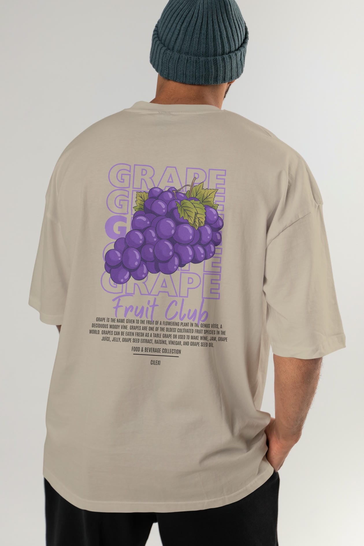 Grape Arka Baskılı Oversize t-shirt Erkek Kadın Pamuk Bisiklet Yaka tişort