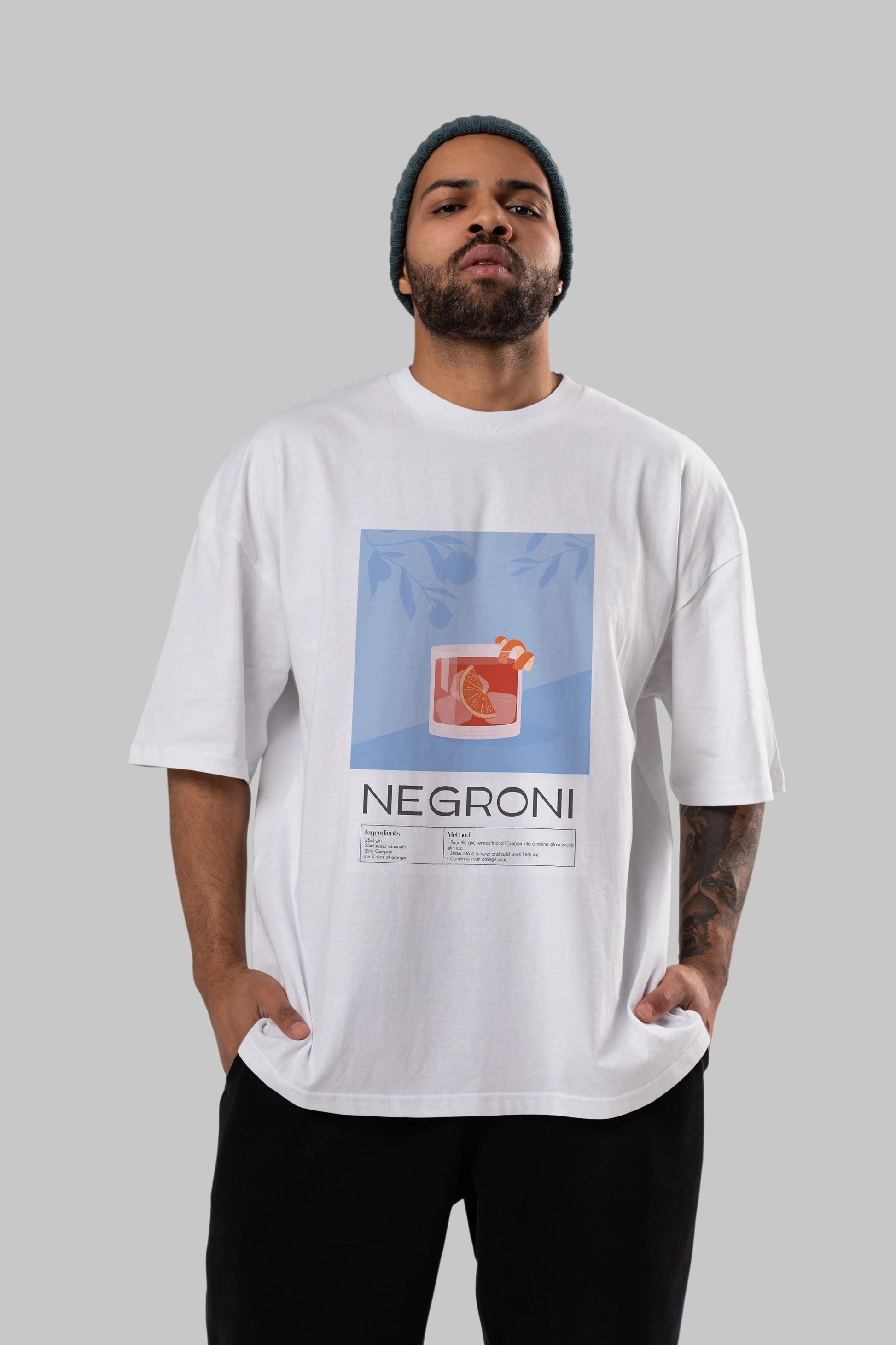 Negroni Ön Baskılı Oversize t-shirt Erkek Kadın Unisex %100 Pamuk Bisiklet Yaka tişort