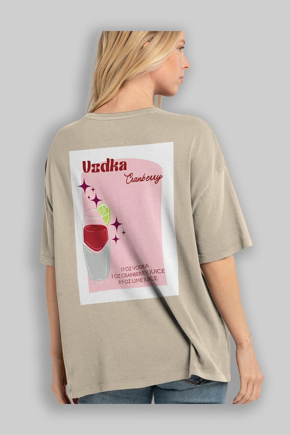 Vodka Cranberry 2 Arka Baskılı Oversize t-shirt Erkek Kadın Unisex %100 Pamuk Bisiklet Yaka tişort