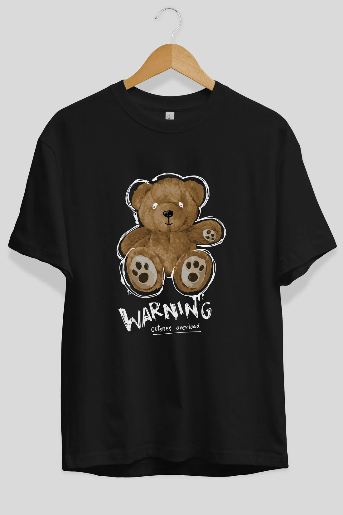 Warning Cuteness Bear Ön Baskılı Oversize t-shirt Erkek Kadın Unisex