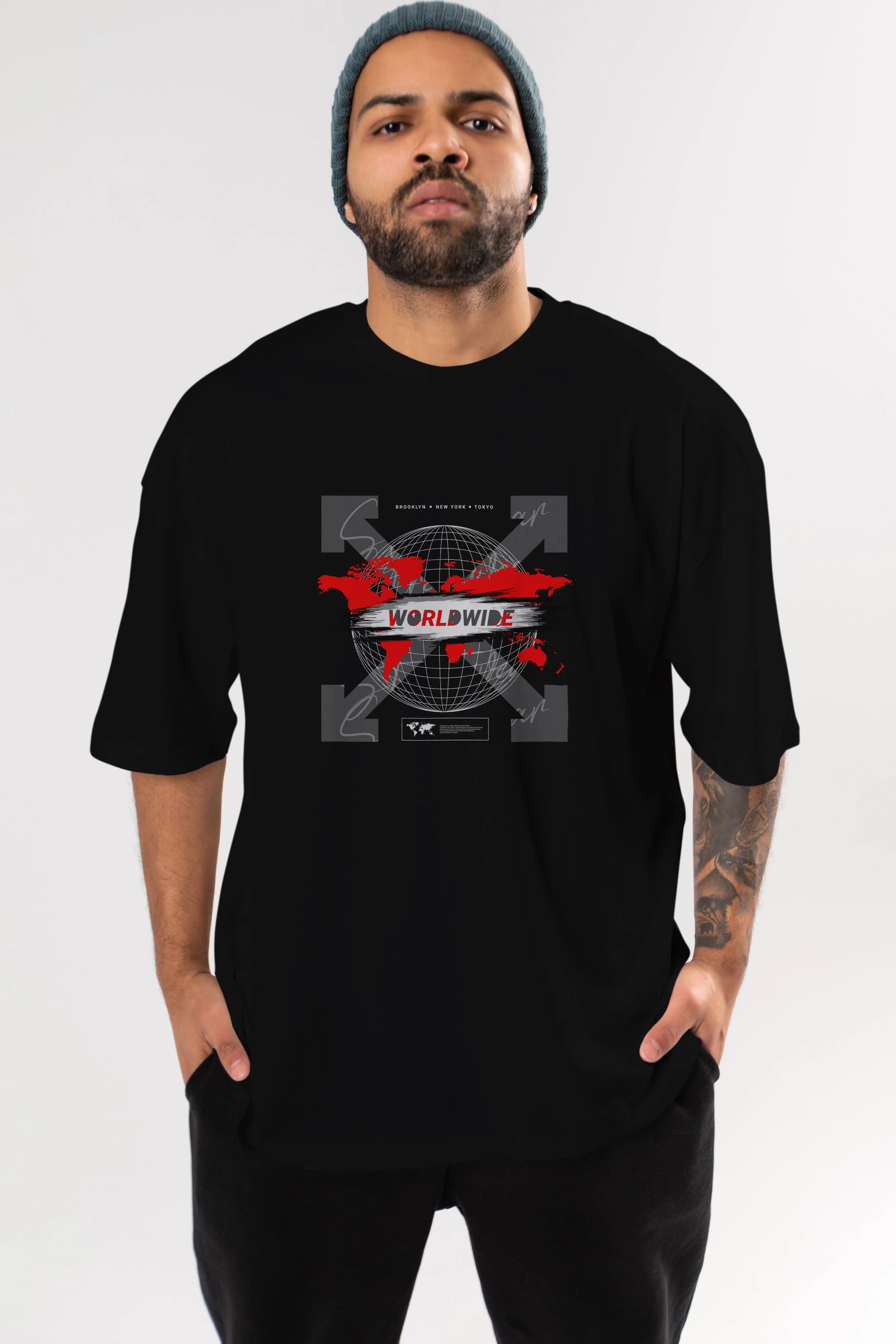 Worldwide Style Ön Baskılı Oversize t-shirt Erkek Kadın Unisex