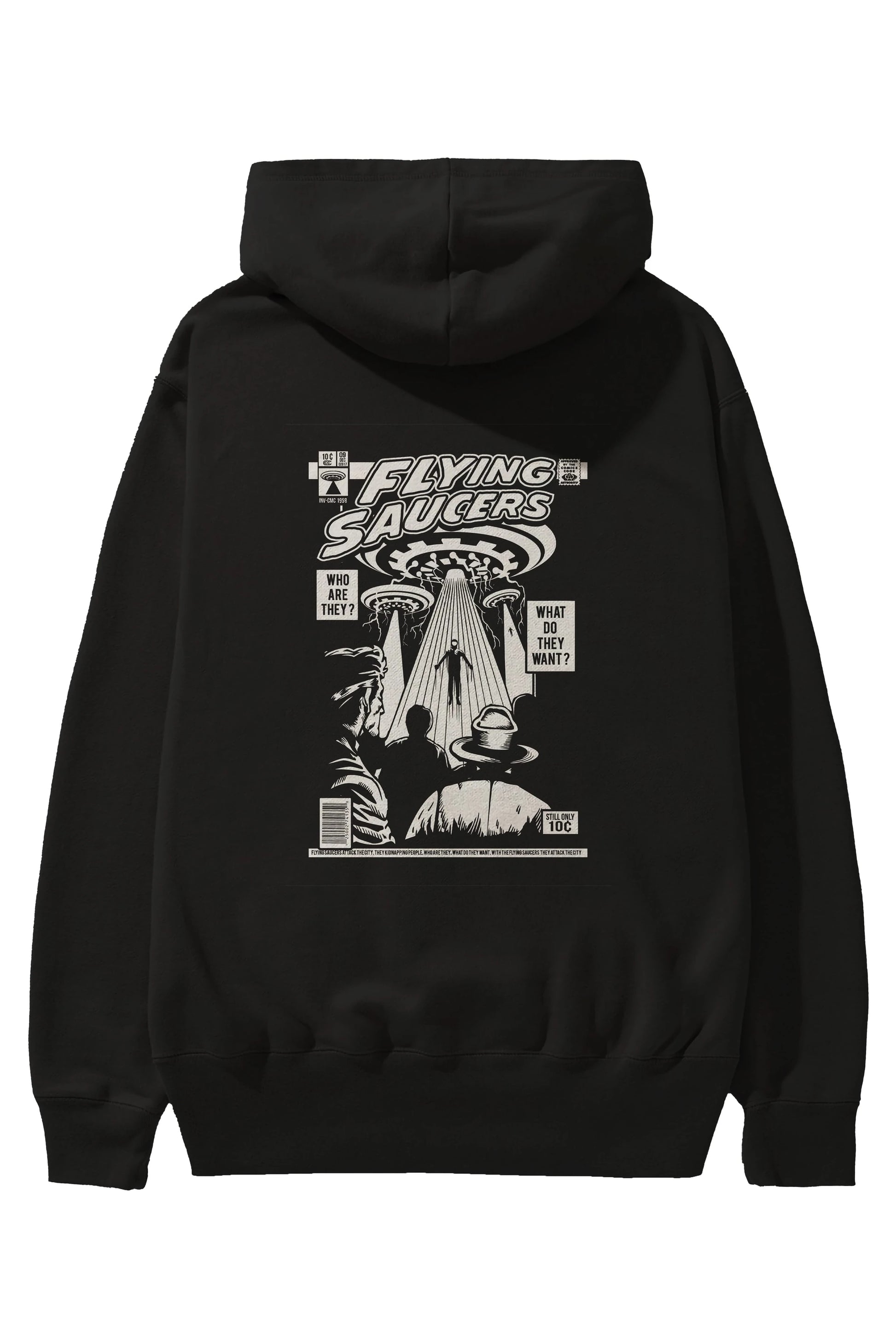 UFO Arka Baskılı Hoodie Oversize Kapüşonlu Sweatshirt Erkek Kadın Unisex