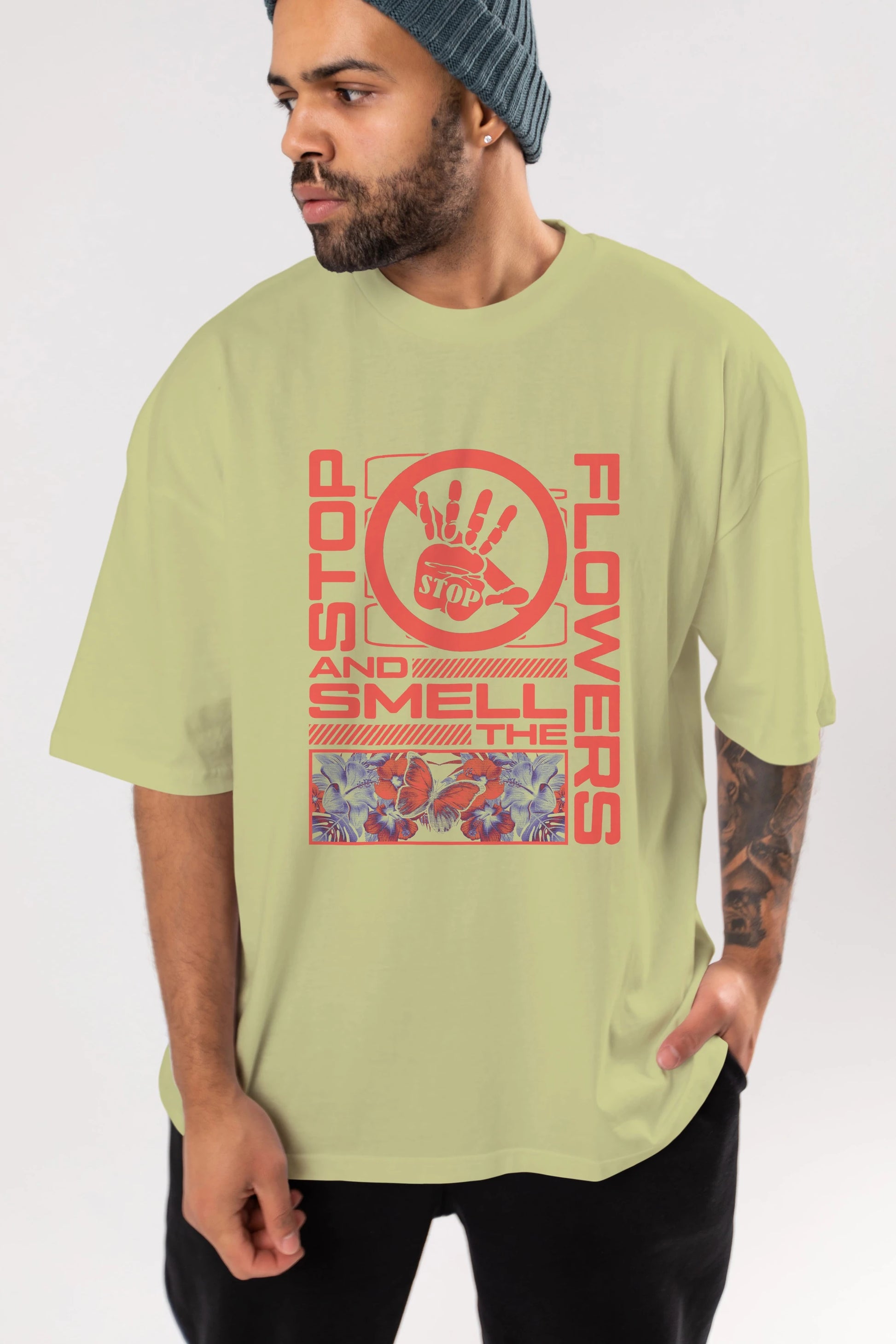 Stop and smell the flowers Ön Baskılı Oversize t-shirt Erkek Kadın Unisex