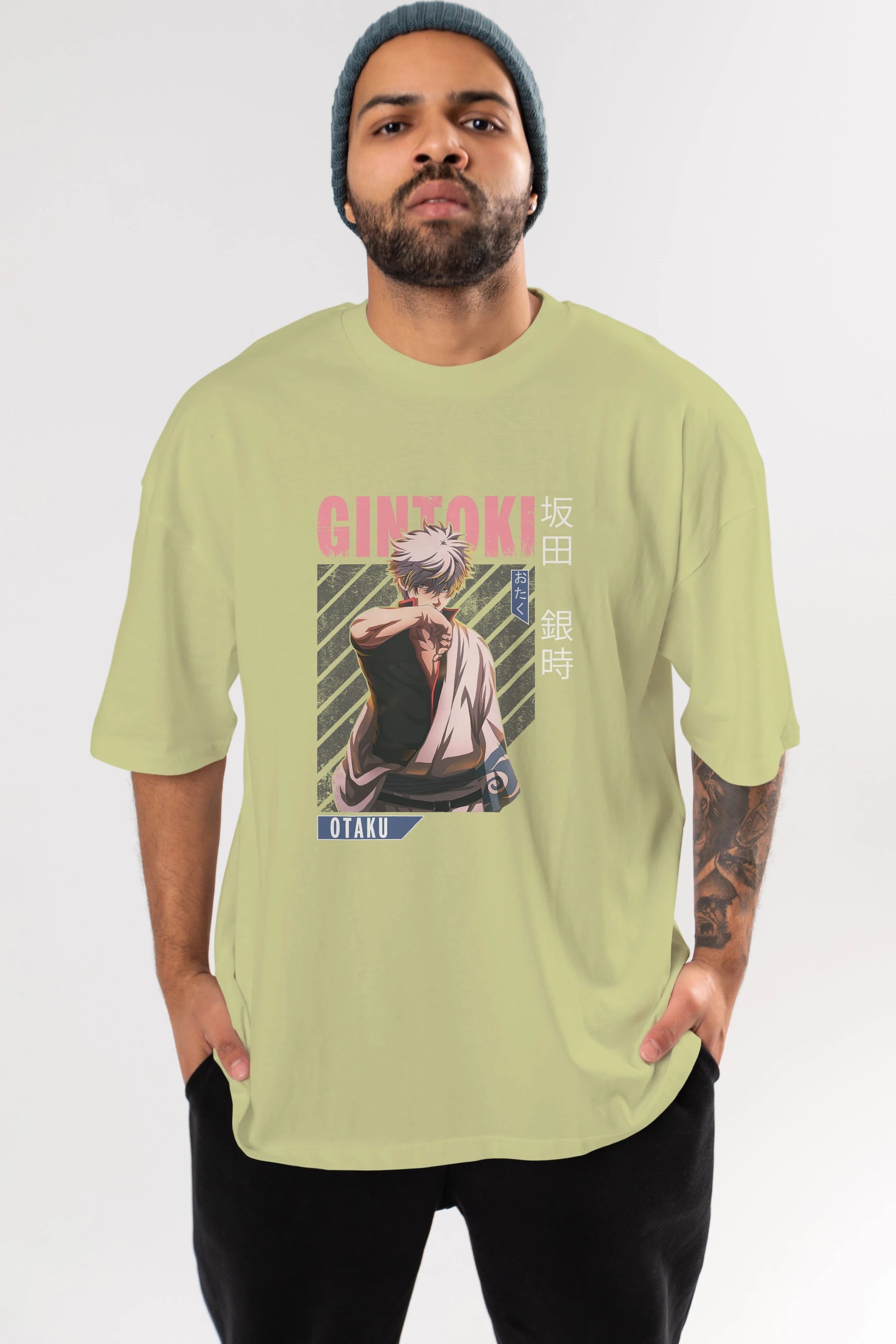 Gintoki Sakata Anime Ön Baskılı Oversize t-shirt %100 pamuk Erkek Kadın Unisex