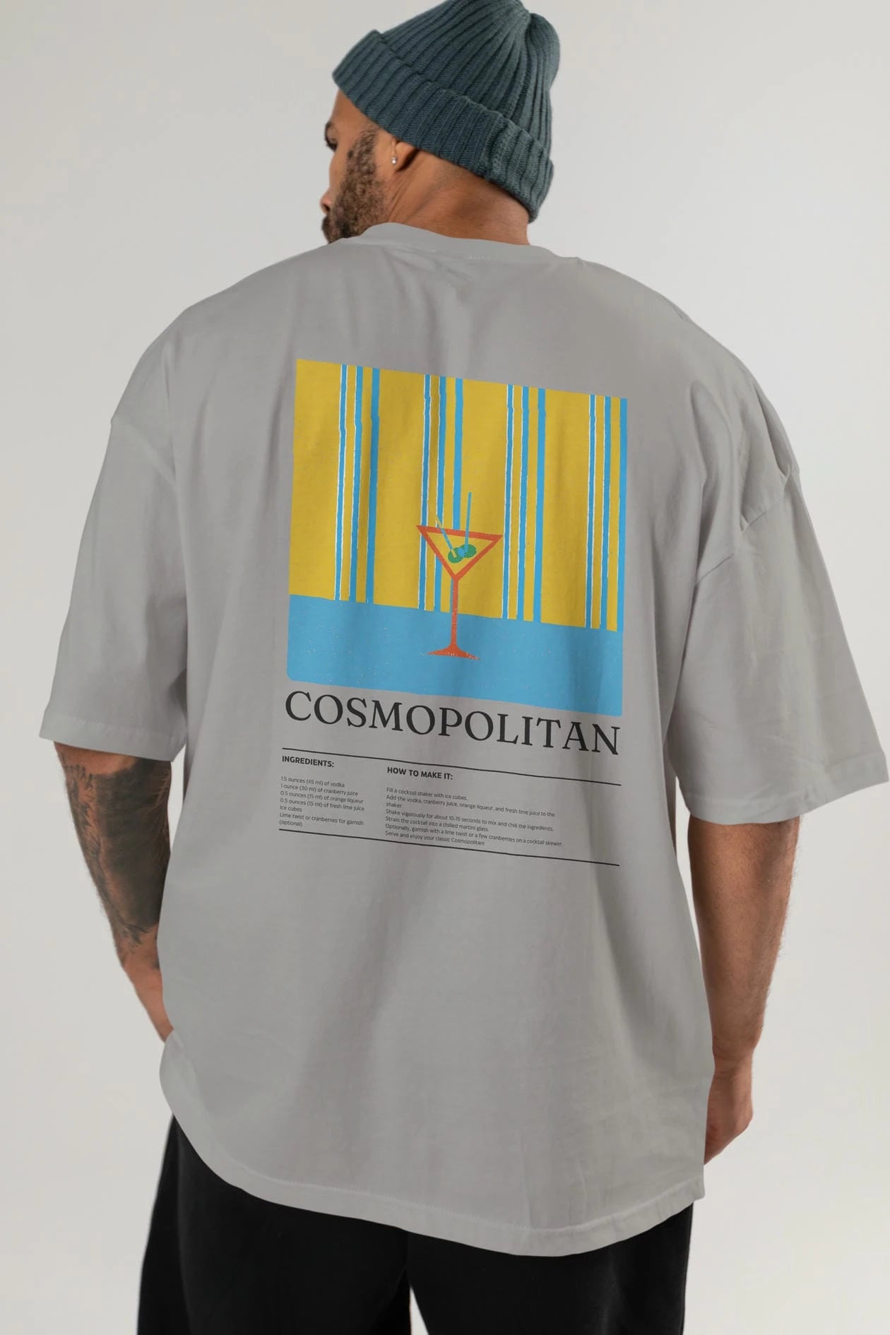 Cosmopolitan Kokteyl Serisi Arka Baskılı Oversize t-shirt Erkek Kadın %100 Pamuk Bisiklet Yaka tişort