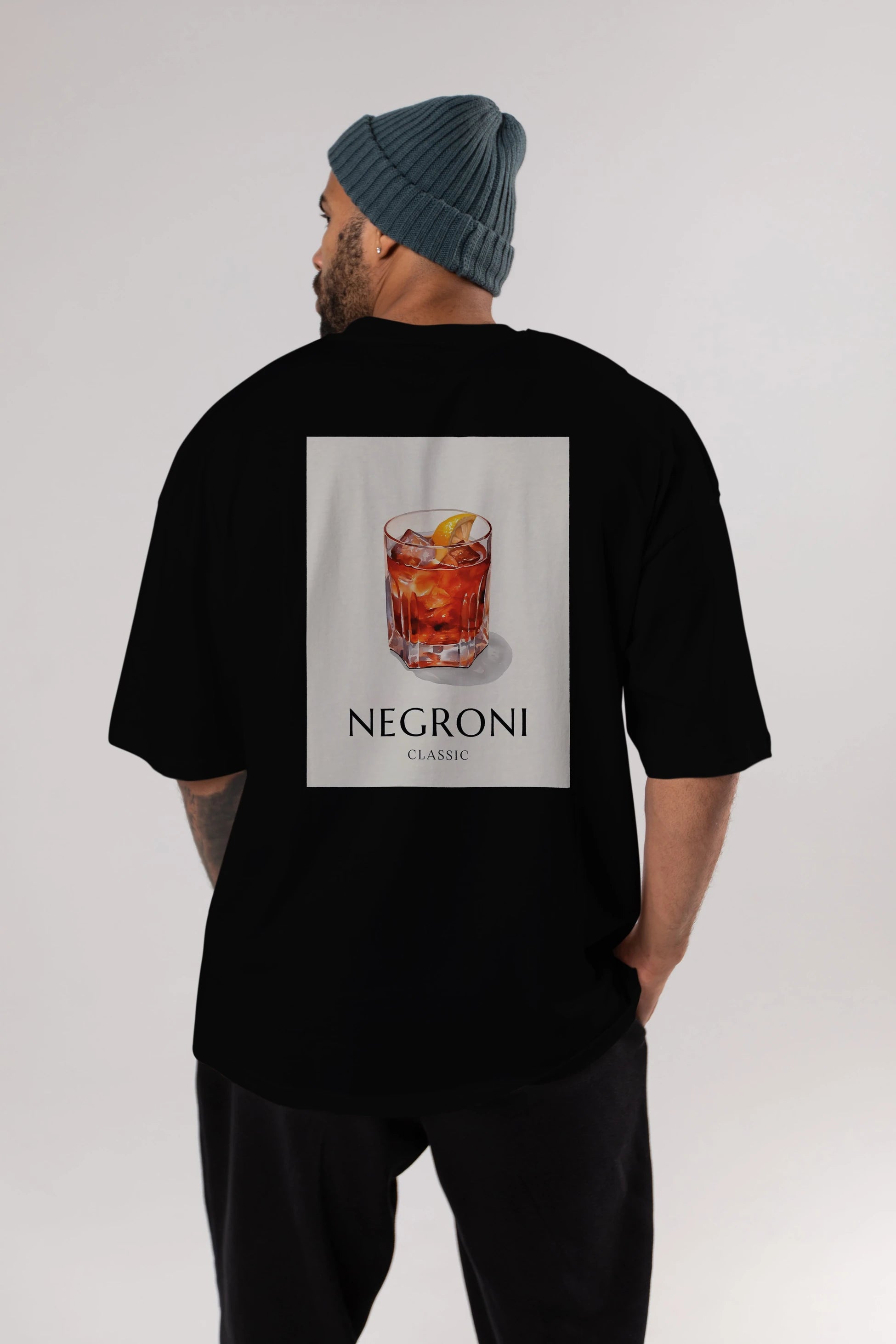 Negroni Classic Arka Baskılı Oversize t-shirt Erkek Kadın Unisex %100 Pamuk Bisiklet Yaka tişort