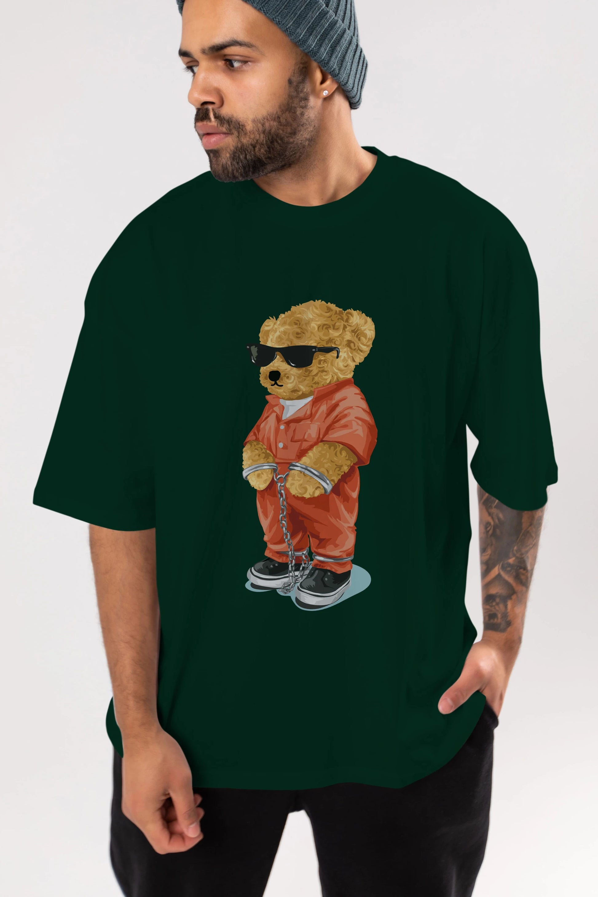 Teddy Bear Kodes Ön Baskılı Oversize t-shirt Erkek Kadın Unisex %100 Pamuk