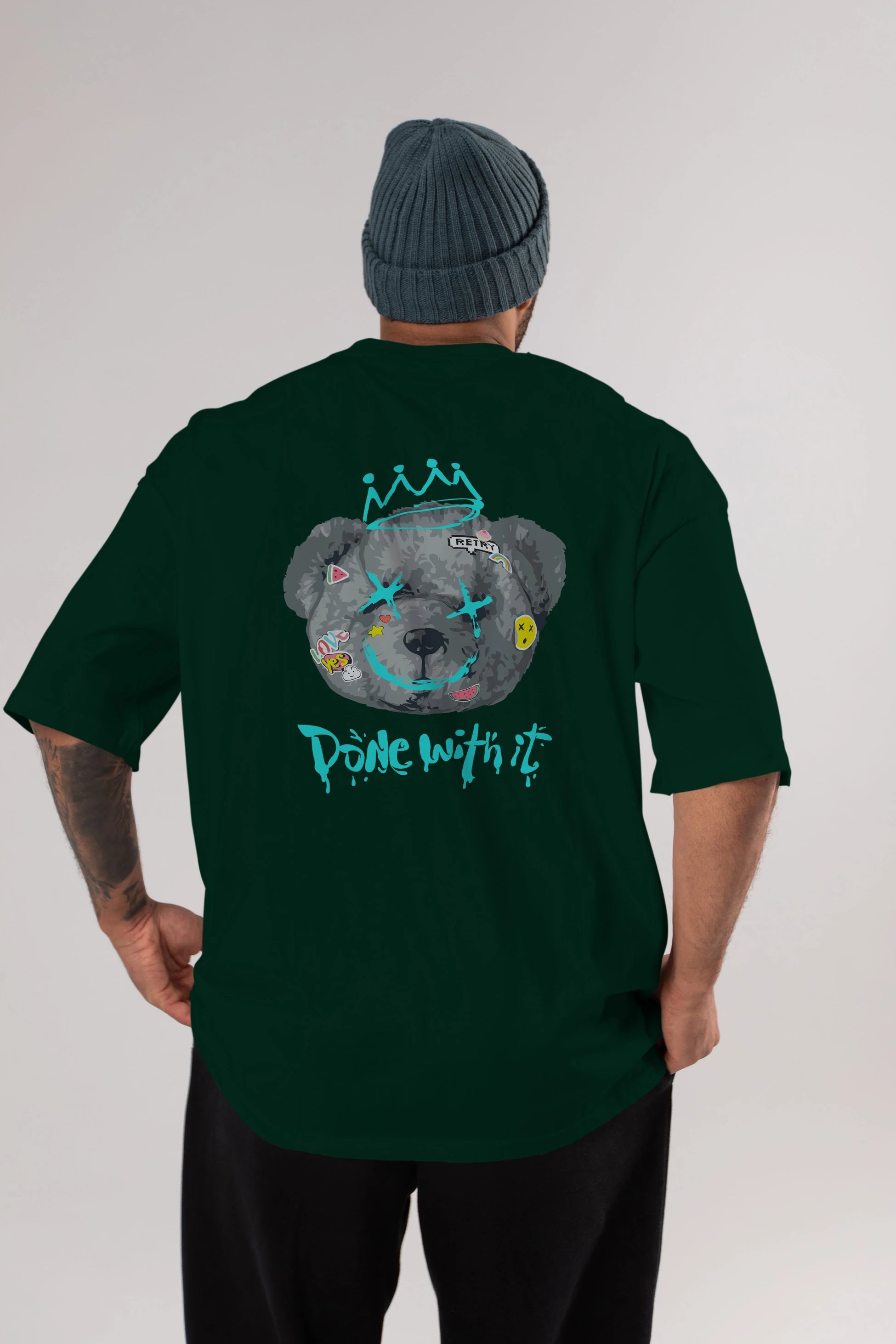 Done With it Bear Arka Baskılı Oversize t-shirt Erkek Kadın Unisex