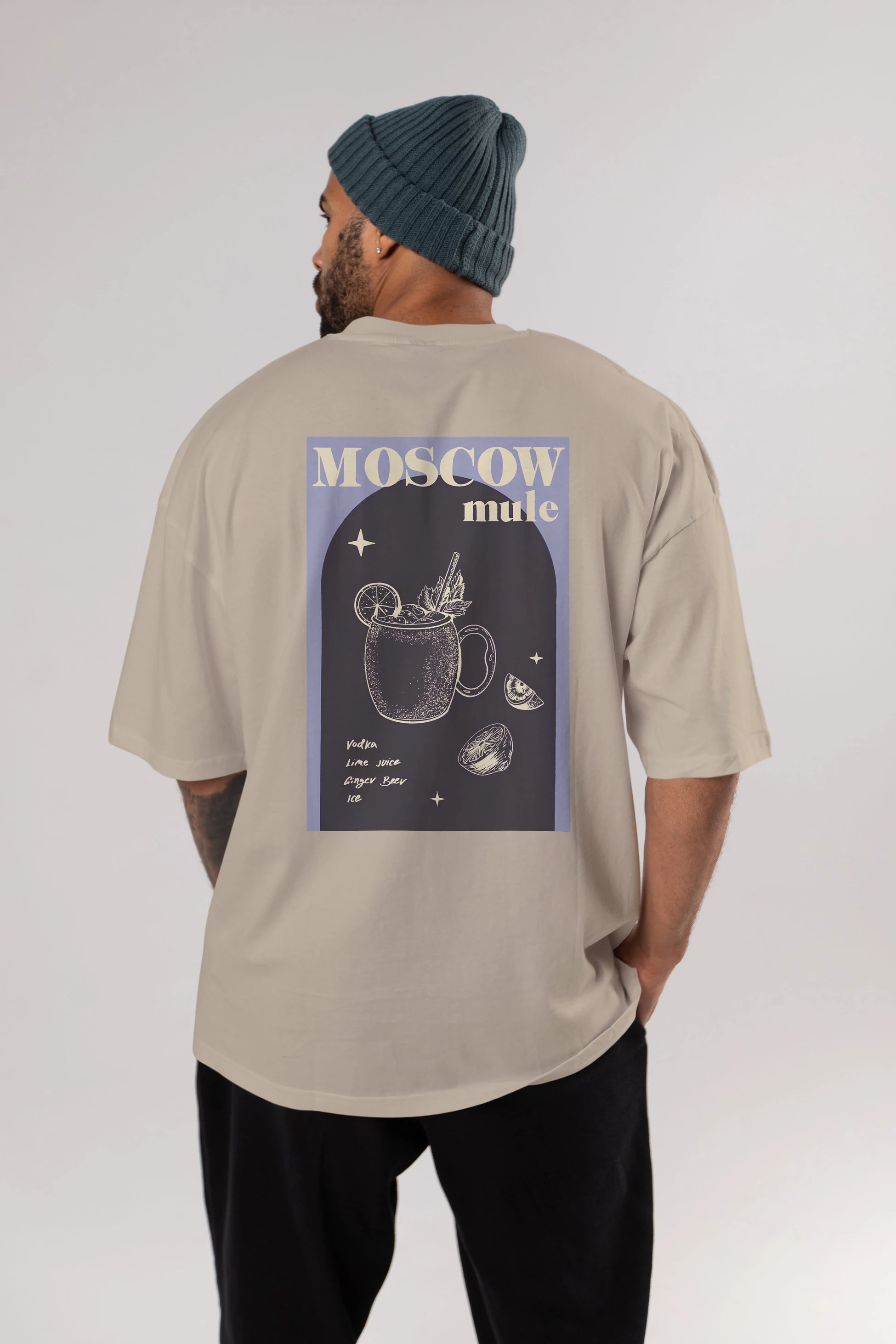 Moscow Mule Arka Baskılı Oversize t-shirt Erkek Kadın Unisex %100 Pamuk Bisiklet Yaka tişort