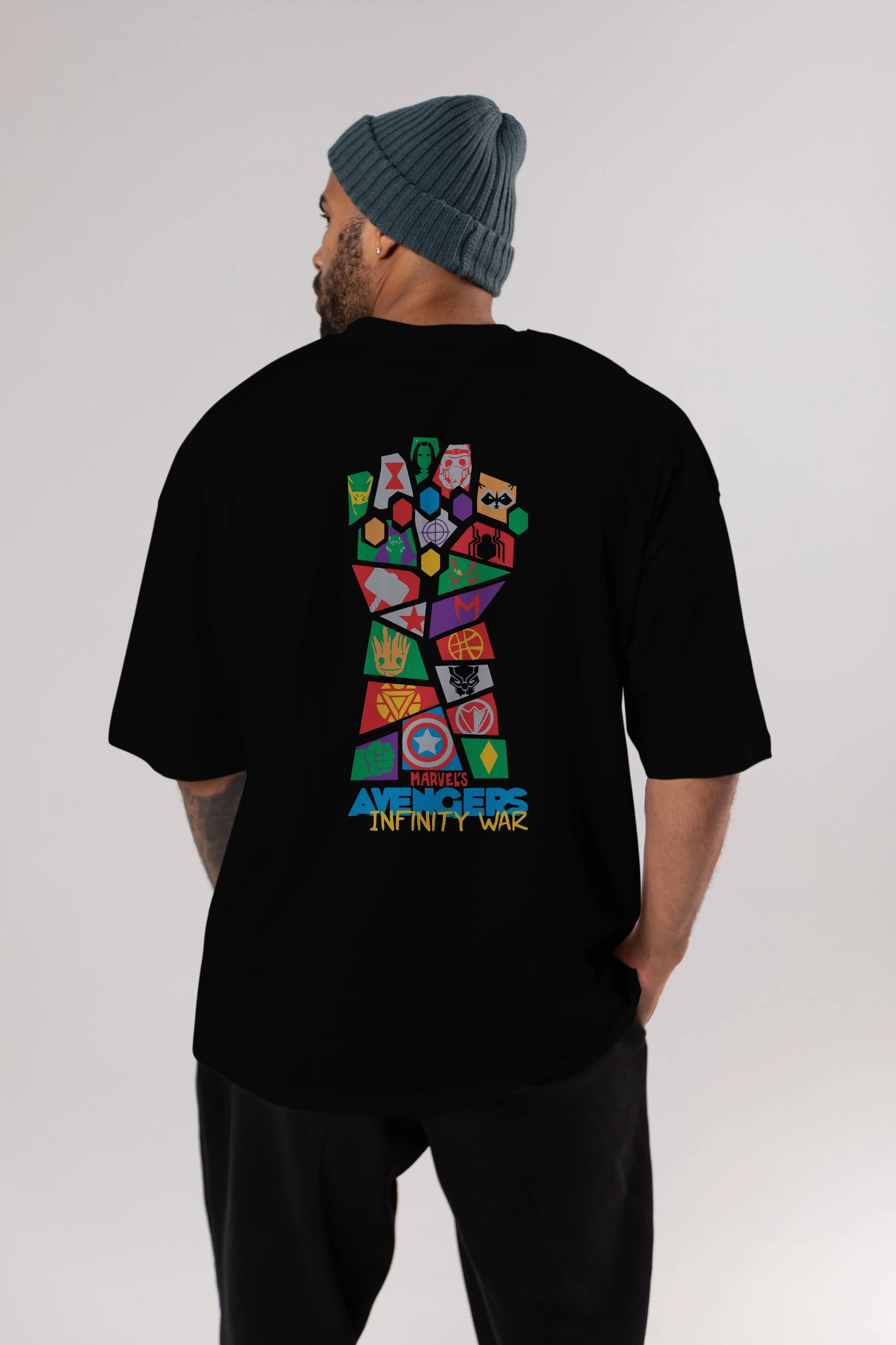 The Avengers Arka Baskılı Oversize t-shirt Erkek Kadın Unisex %100 Pamuk Bisiklet Yaka tişort