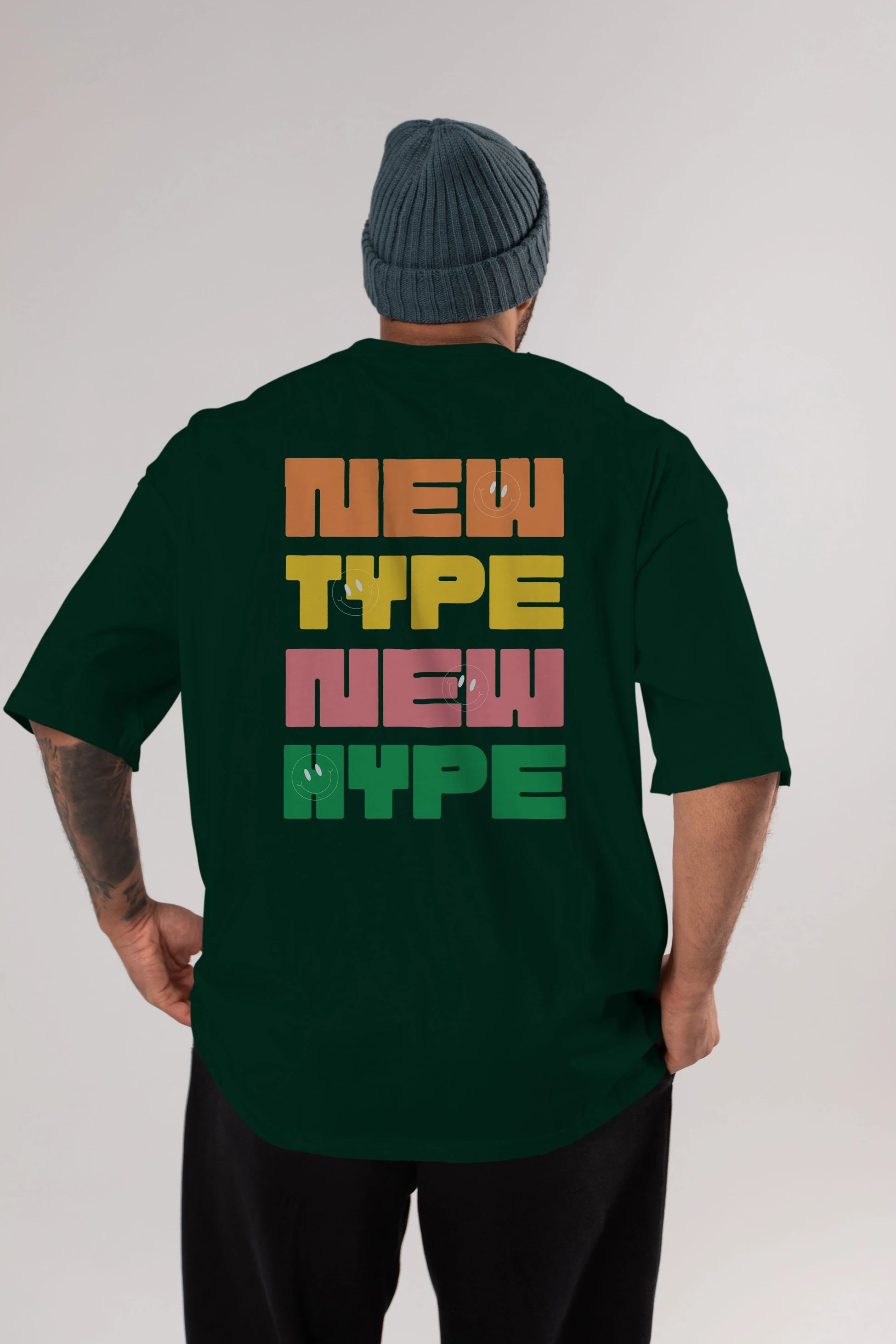 New Type New Hype Yazılı Arka Baskılı Oversize t-shirt Erkek Kadın Unisex