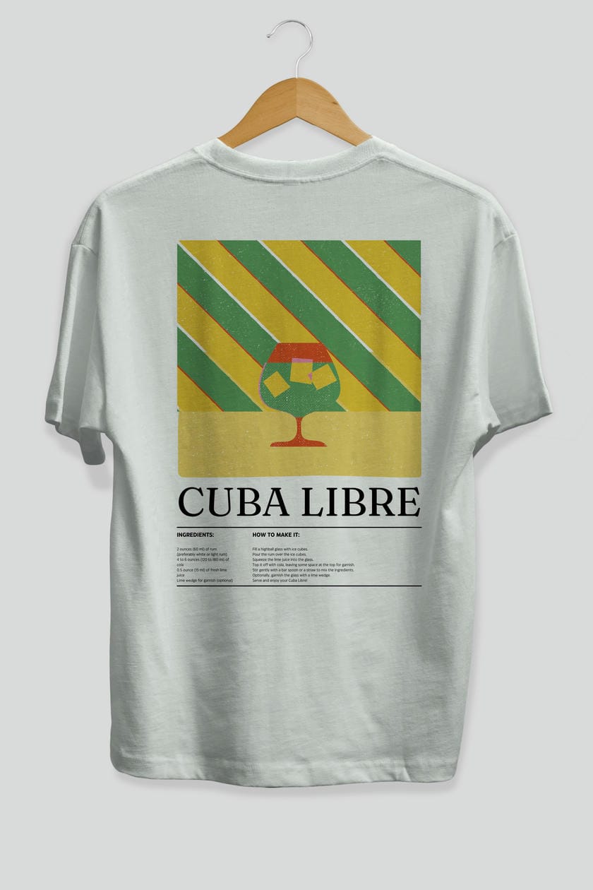 Cuba Libre Kokteyl Serisi Arka Baskılı Oversize t-shirt Erkek Kadın %100 Pamuk Bisiklet Yaka tişort