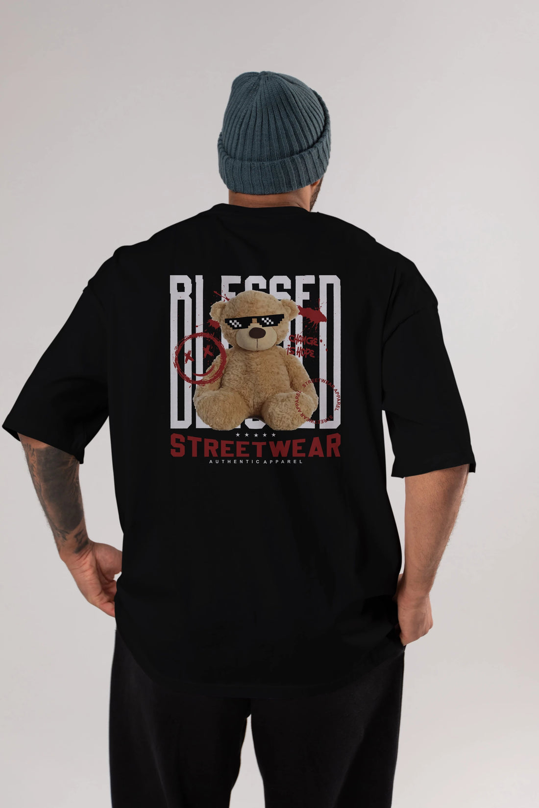 Blessed Bear Arka Baskılı Oversize t-shirt Erkek Kadın Unisex